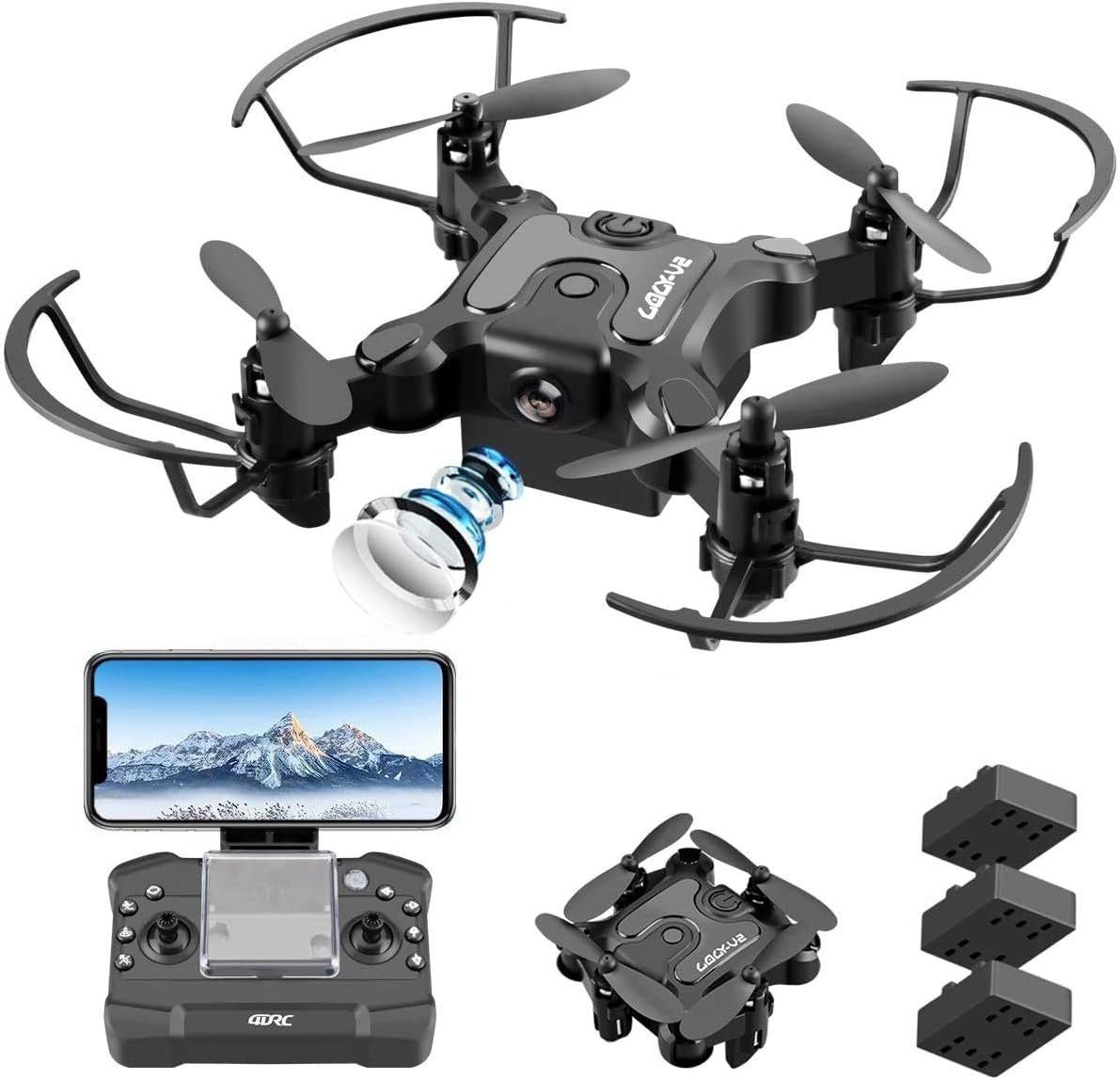 4DRC V2 mit wifi Kamera für Kinder & Anfänger, 30 Minuten Flugzeit Spielzeug-Drohne (Flugbahn Flug, Kopfloser Modus, Halten der Flughöhe, 3D-Flips)