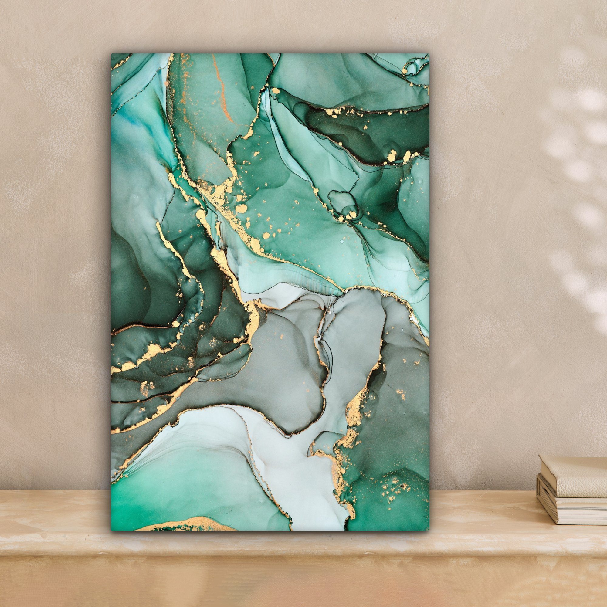 OneMillionCanvasses® Leinwandbild Gold - Marmor - Grün - Luxus - Marmoroptik - Grau, Fotodruck (1 St), Wandbild, Deko Schlafzimmer Wohnzimmer Flur 20x20 cm – Bild 2 von 5