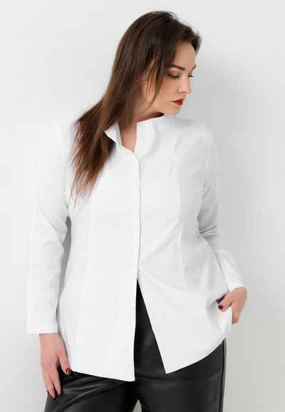 Kekoo Langarmbluse Klassiche Bluse mit modernem Serafino Kragen 'Classy'