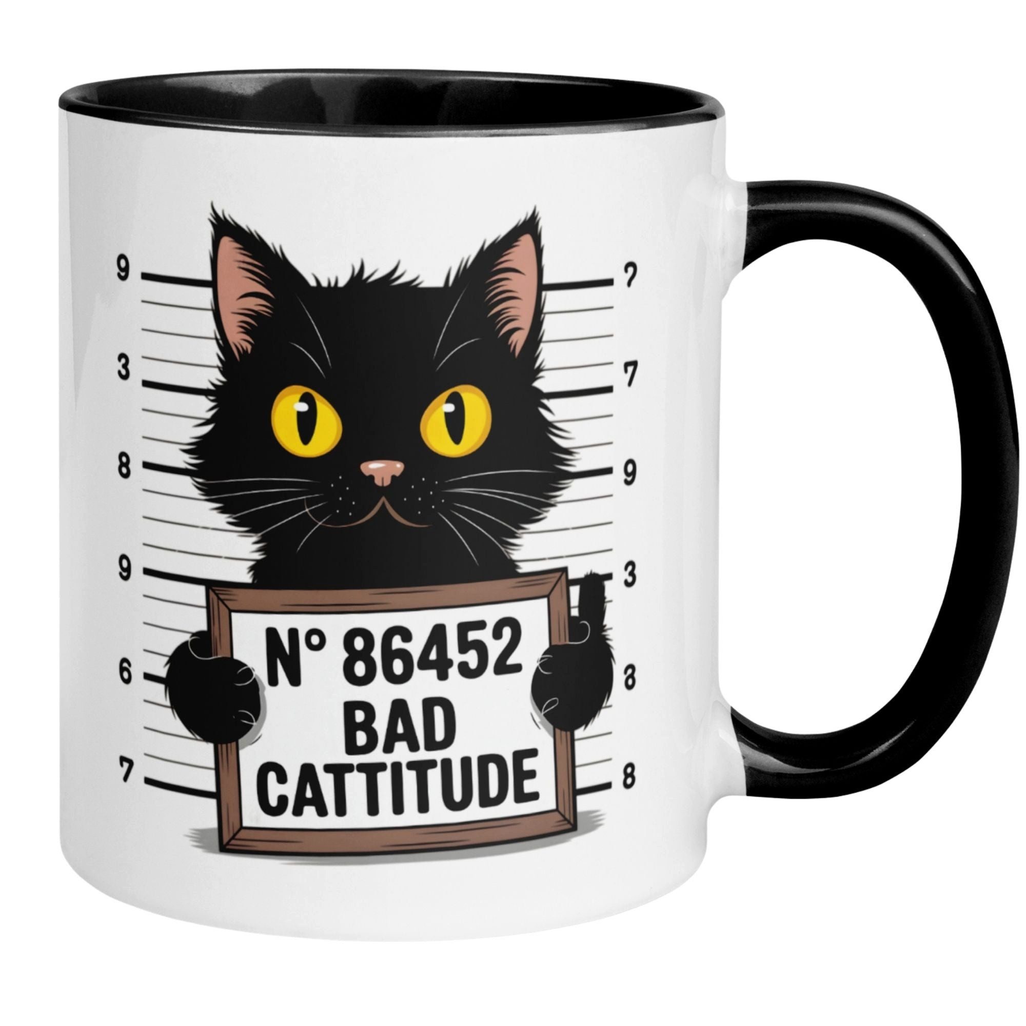 Momentals Tasse Katze – „Bad Cattitude“ – lustiger Katzen Geschenk Becher, Gratis Versand · Links-&Rechtshänder · Spülmaschinenfest