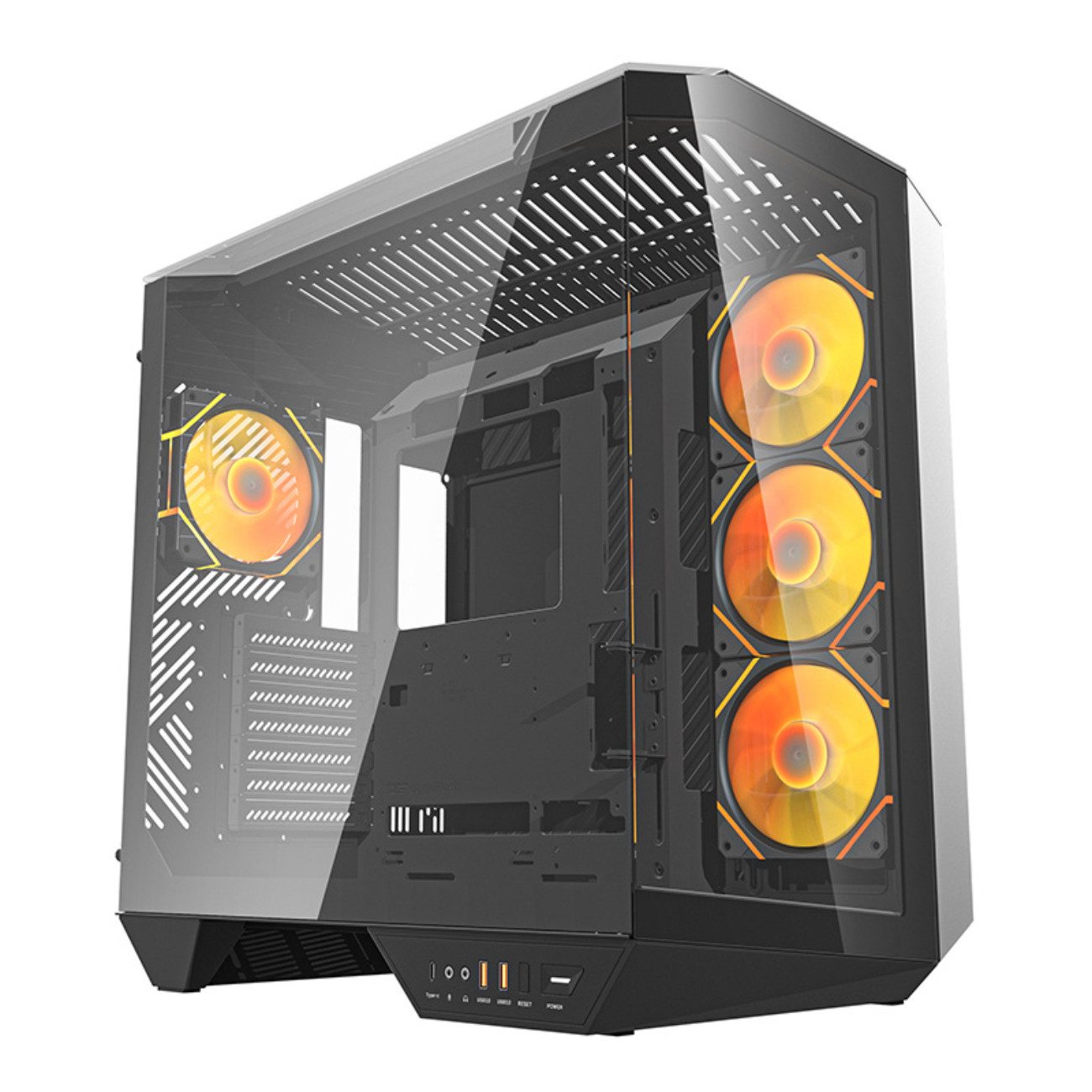 Darkflash PC-Gehäuse DY470 Big Tower, (Einzelgerät, PC-Gehäuse mit 4 ARGB-Lüftern und GPU-Halterung), Big Tower, 4 ARGB-Lüfter, Glas, USB-C, GPU-Halter, 10 Lüfter