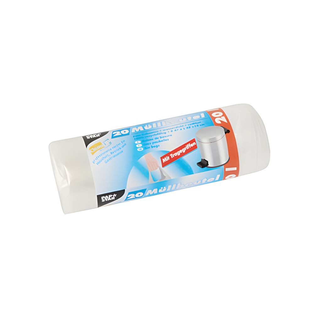 PAPSTAR Müllbeutel 20x Müllbeutel mit Tragegriffen HDPE 20 l 48 x 47cm transparent 12 my