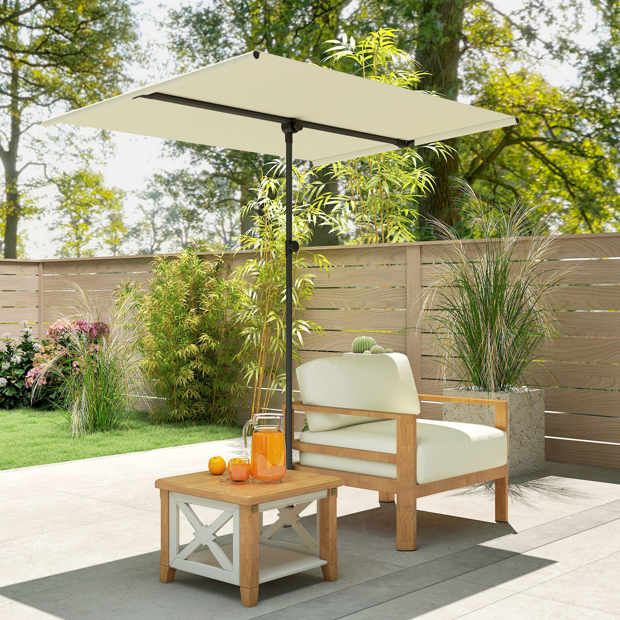 Outsunny Sonnenschirm 180 Grad drehbar, mit Aluminium-Mast, LxB: 205x150 cm, höhenverstellbar Gartenschirm, Marktschirm, für Balkon, 150x205cm Beige