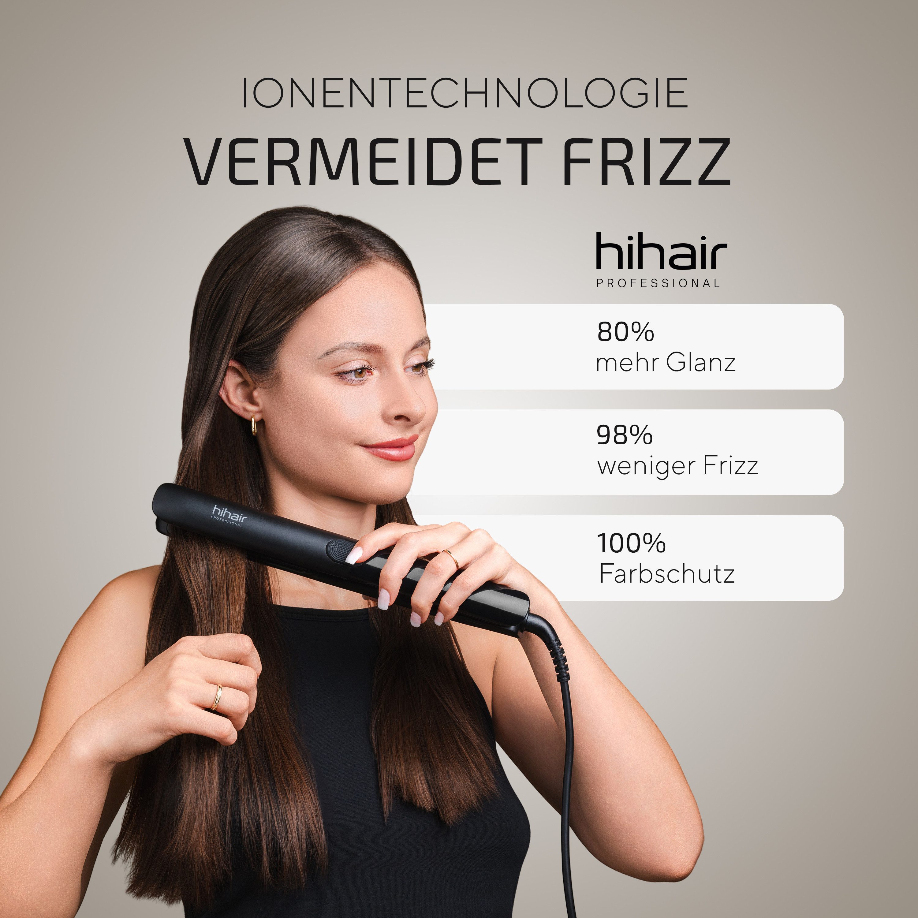 hihair Glätteisen Lunéa One – Haarglätter Testsieger 2025* – 100 Tage risikofrei testen Keramik, LCD Display, Druckknopf, Gleam Flow Technologie, 2,5 m langes Kabel