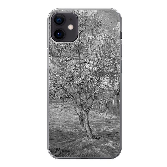 MuchoWow Handyhülle Der rosa Pfirsichbaum - Vincent van Gogh - Schwarz und weiß Handyhülle Apple iPhone 12 Mini Smartphone-Bumper Print Handy