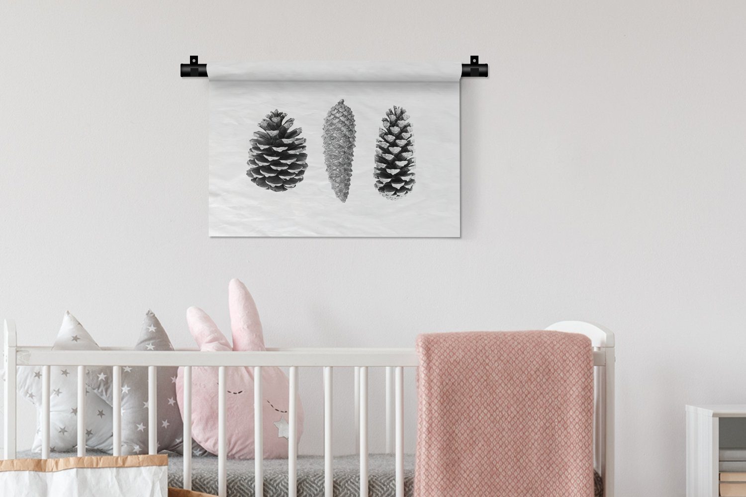 MuchoWow Wanddekoobjekt Kinderzimmer Herbst, Natur - Kleid, für Schwarz Wandbehang, Weiß Tannenzapfen - und Wohnzimmer, - Wanddeko Schlafzimmer