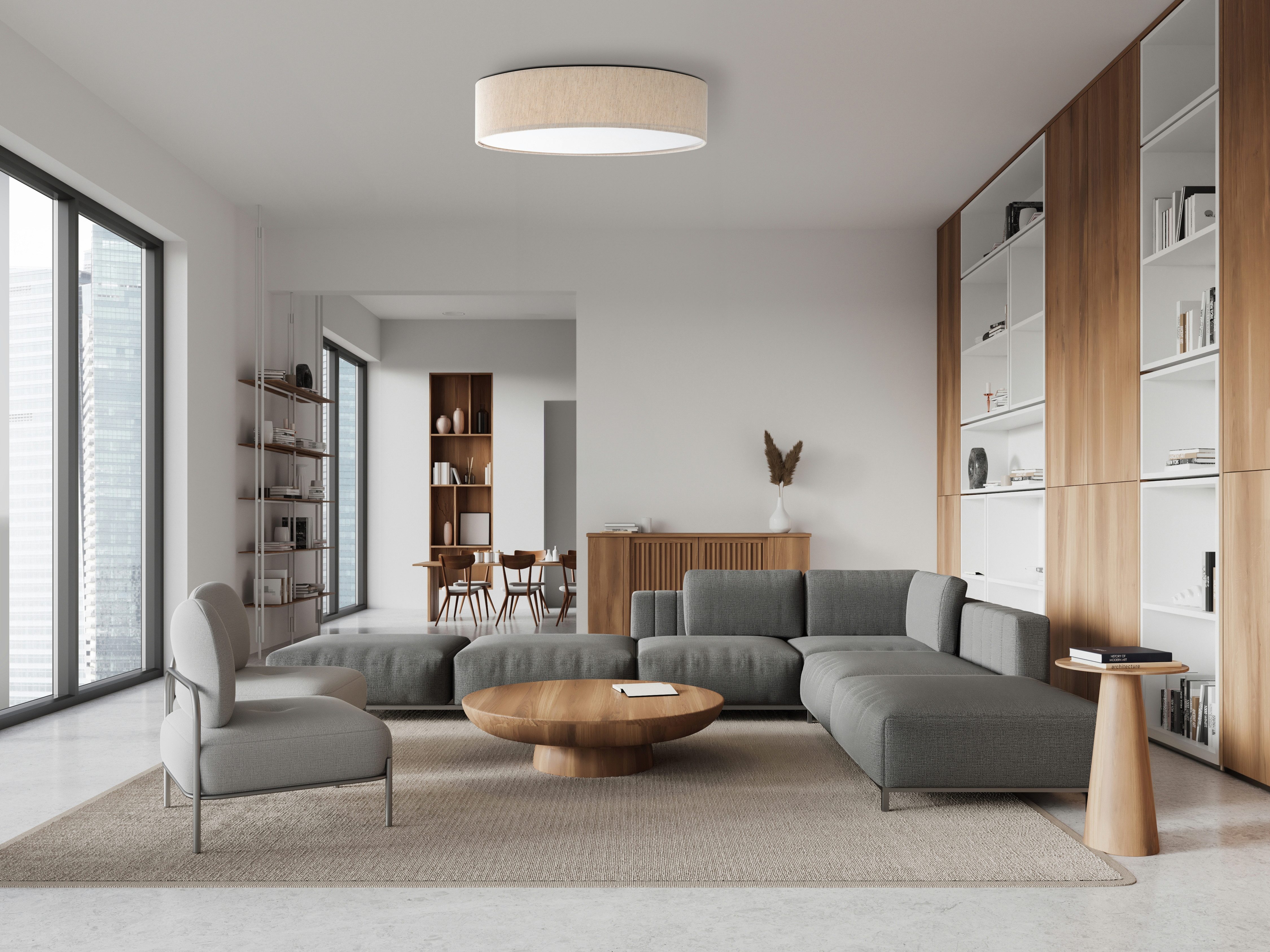 NOWA LED Deckenleuchte CONNY, mehrere Helligkeitsstufen, LED fest integriert, Warmweiß, Deckenlampe Textil rund Schlafzimmer Wohnzimmer