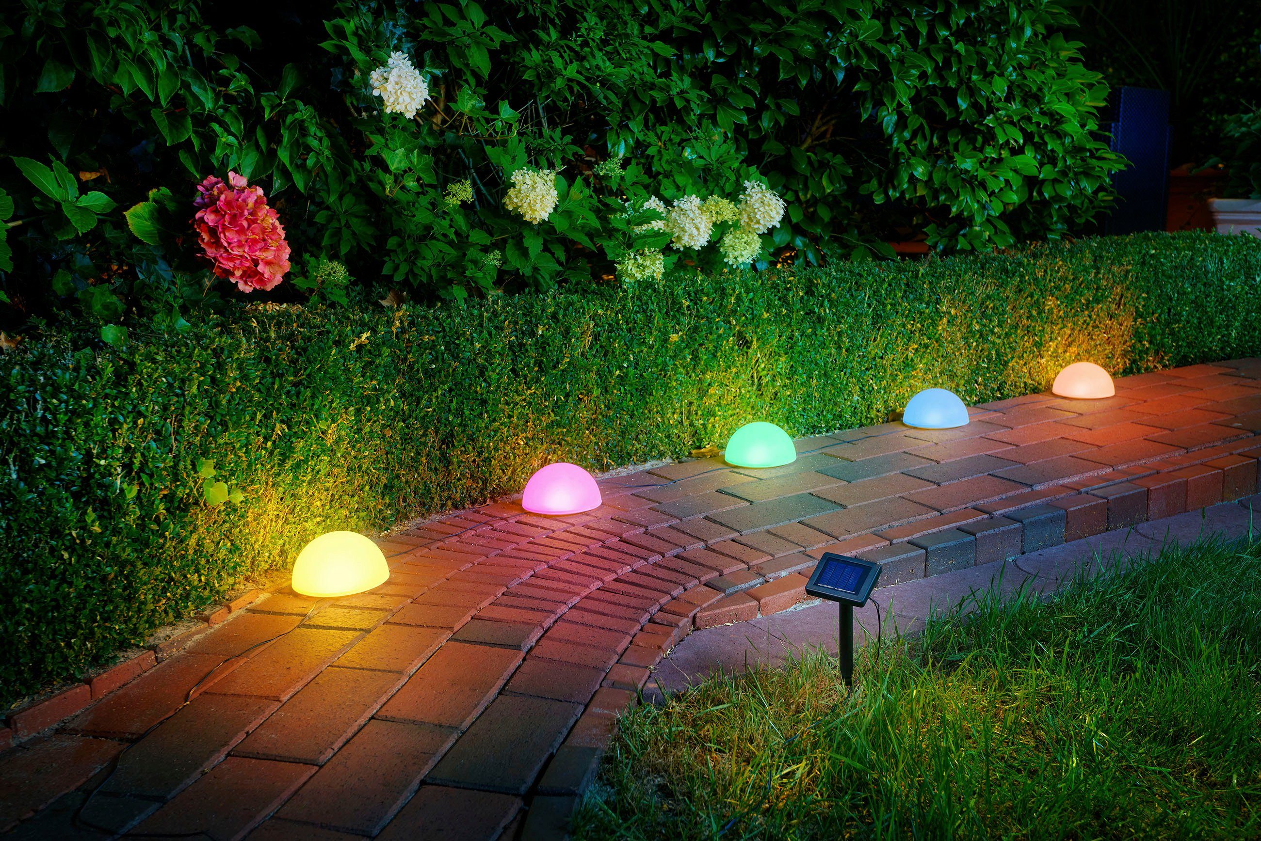 IC Gardenstyle LED Gartenleuchte Solar Halbkugeln - 5er-Set, LED fest integriert, Warmweiß, mit separatem Solarpanel
