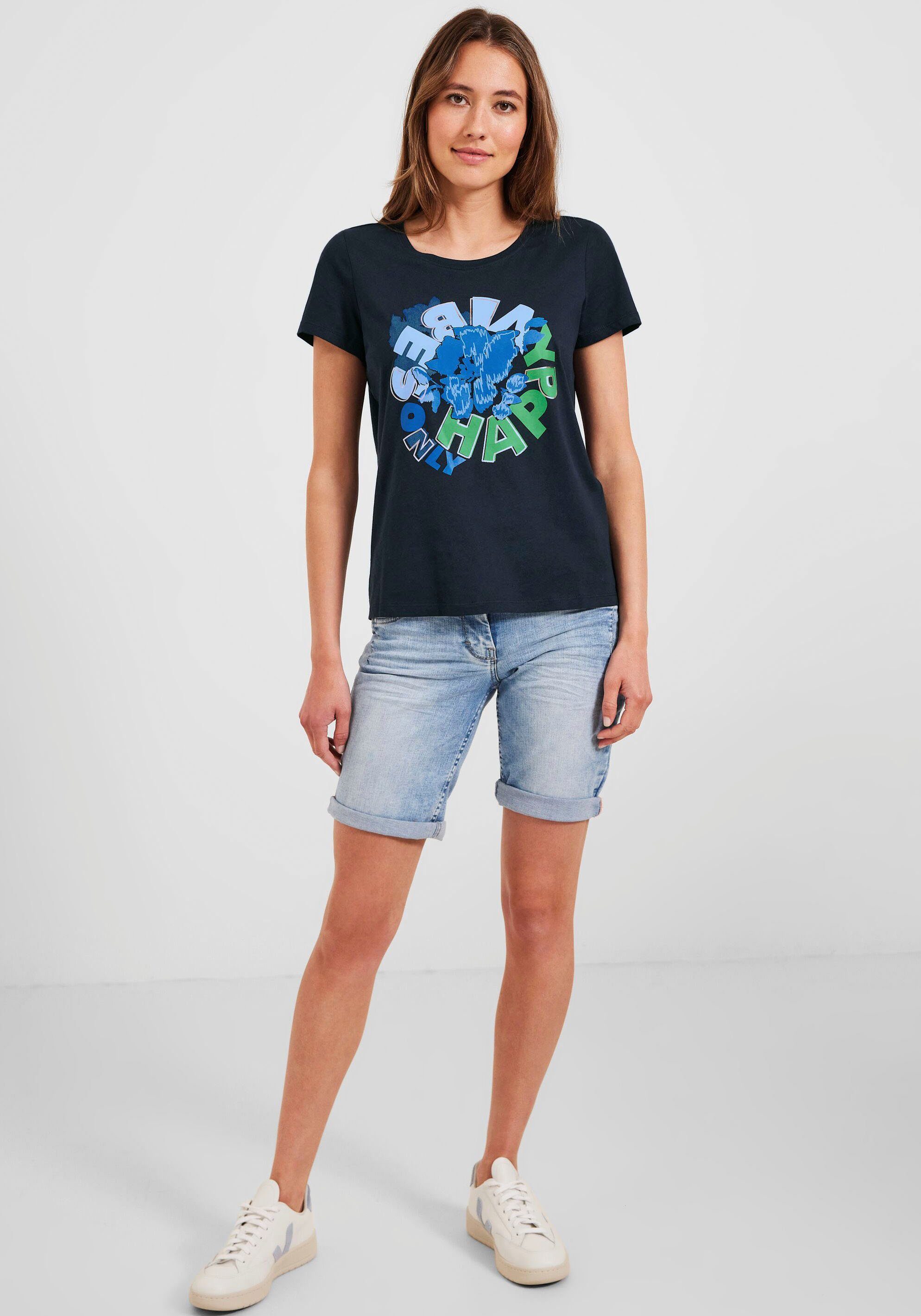 T-Shirt deep hüftlangen Schnitt blue Cecil im