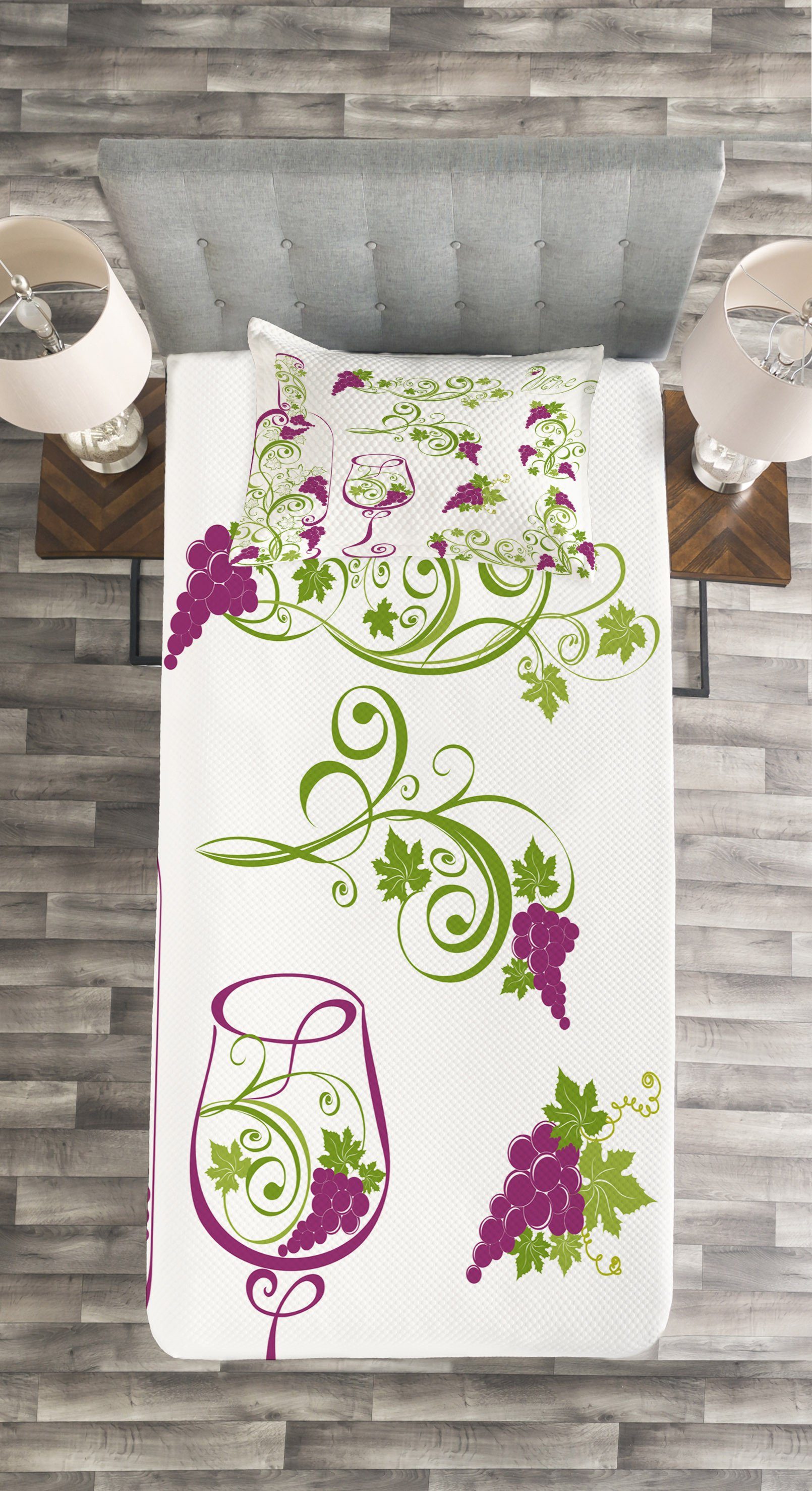 Kissenbezügen Tagesdecke Grapevines Flaschenglas mit Waschbar, Set Wein Abakuhaus,