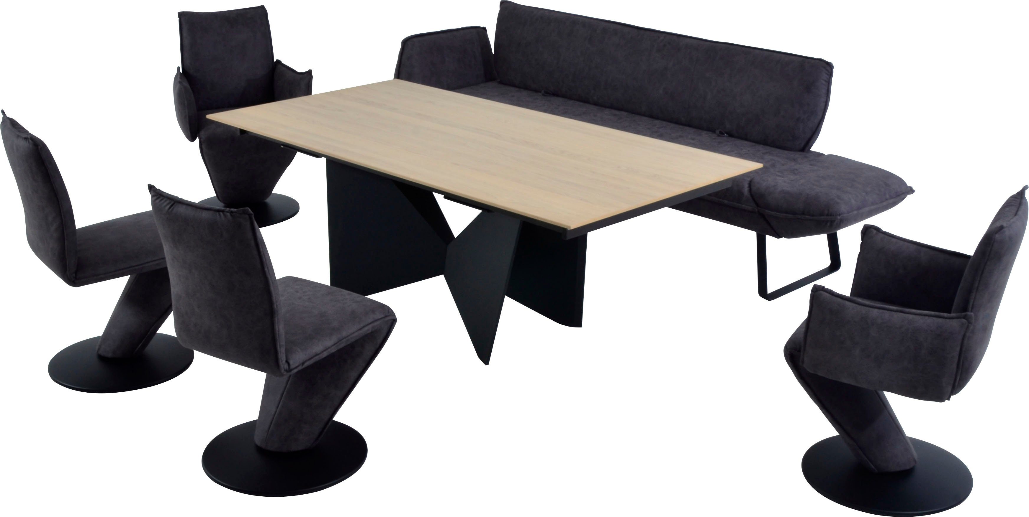 K+W Komfort & Wohnen Essgruppe und anthrazit Tisch 2 2 88 Drehsessel (Set, mit Auszugfunktion Drive, 200-300cm Drehstühle, 6-tlg)