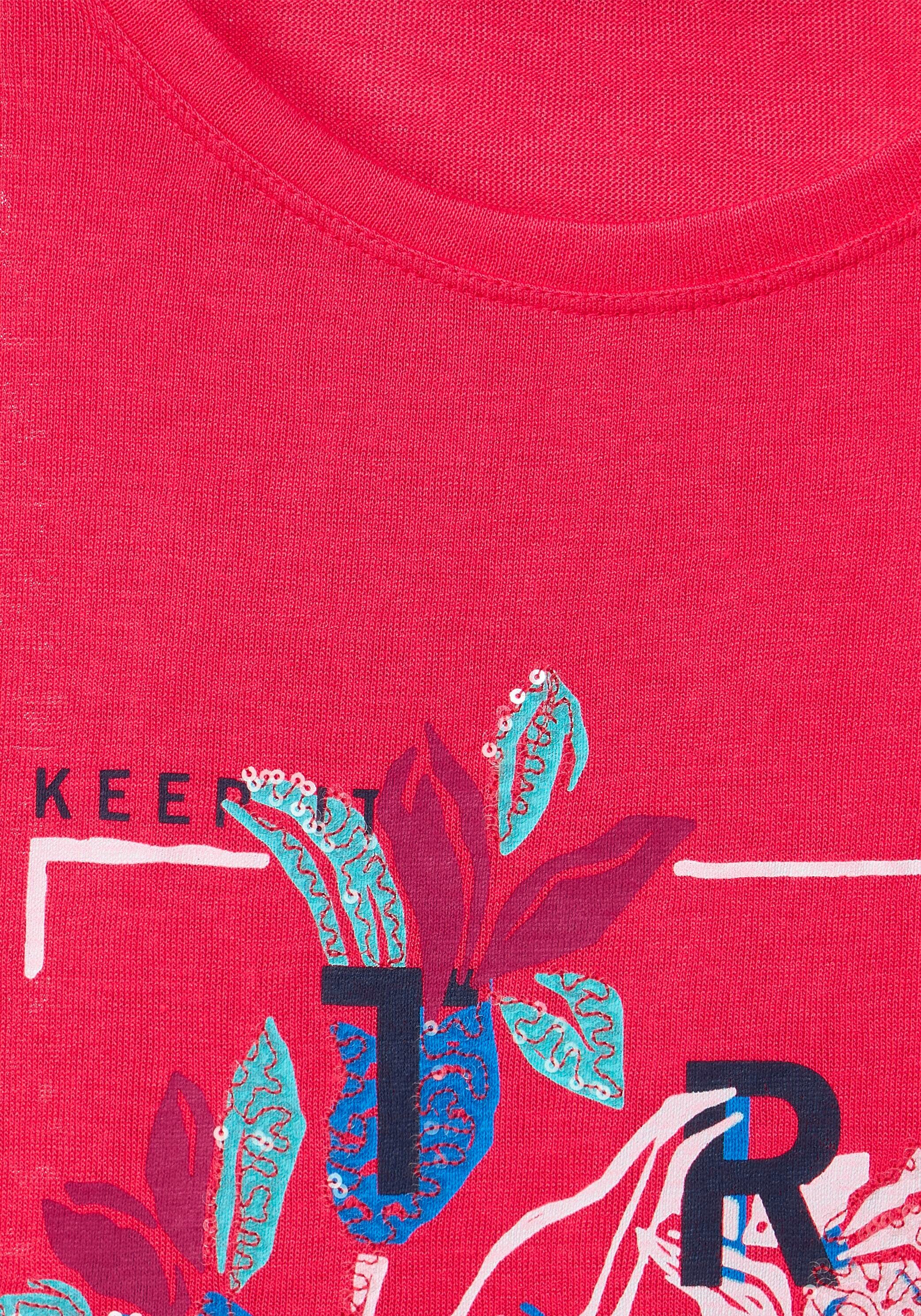 print klassischem pink LINENLOOK_Shape T-Shirt Cecil Rundhalsausschnitt mit