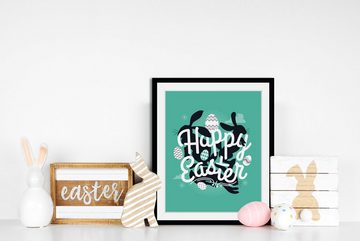 queence Bild mit Rahmen Ostern - Hasen - Gerahmter Digitaldruck - Wandbild, Happy Easter (1 St), Holzrahmen - Dekoration - Schwarzer Rahmen - in verschiedenen Größen