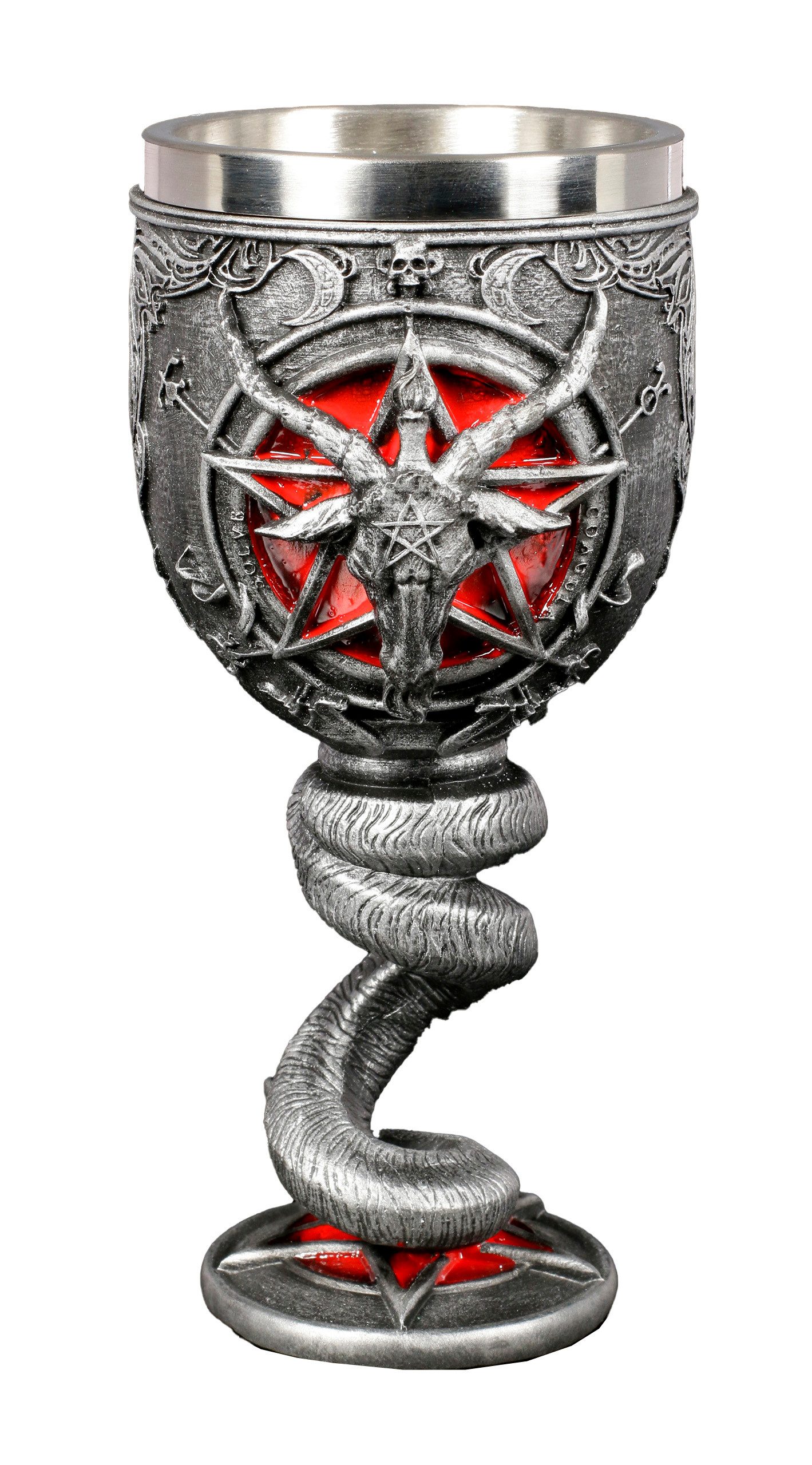 Figuren Shop GmbH Becher Kelch - Baphomet mit Pentagramm - Nemesis Now Gothic Becher, Kunststein (Polyresin), Edelstahl