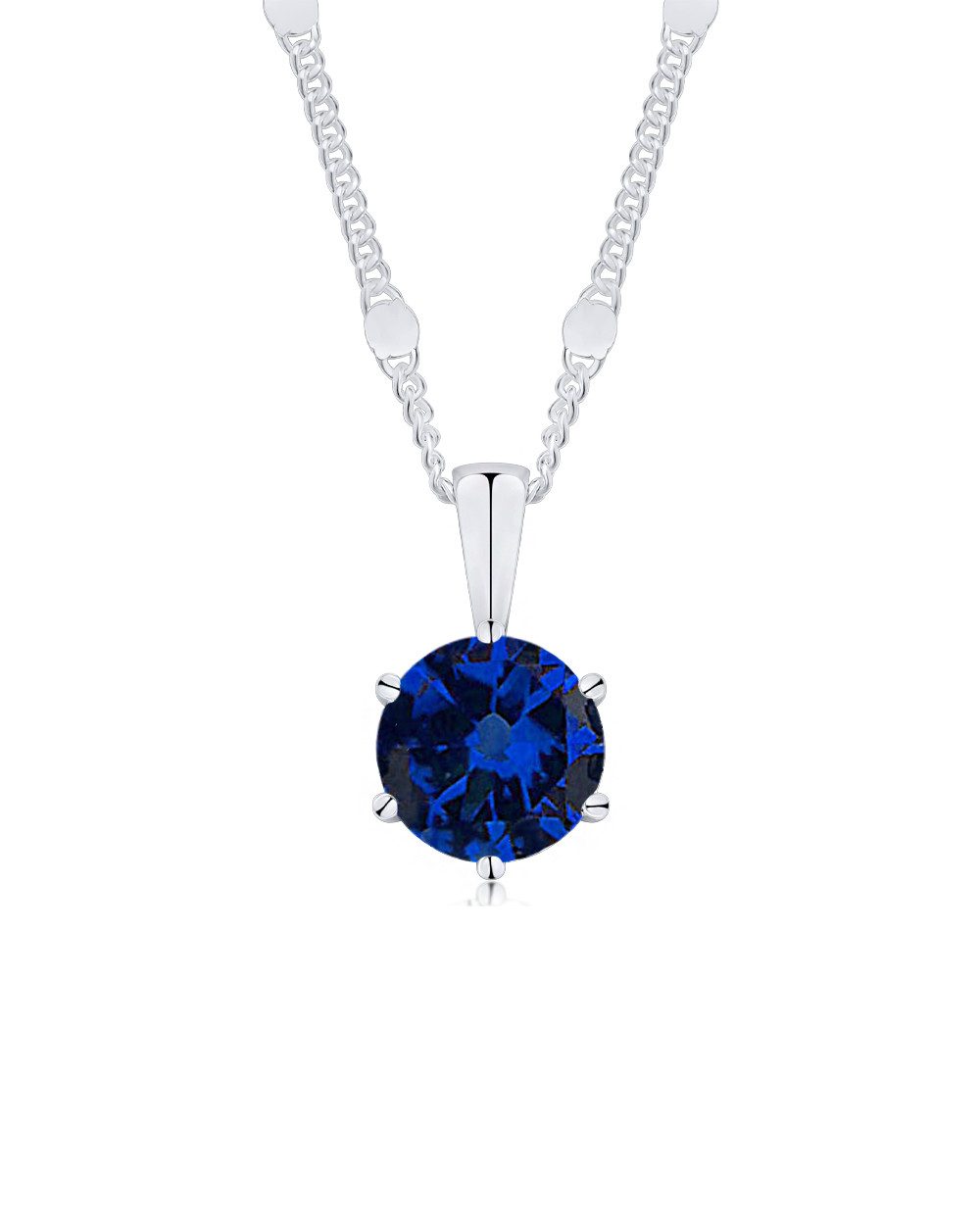 DANIEL CLIFFORD Kette mit Anhänger 'Marianne' Damen Halskette Silber 925 runder Anhänger blauer Kristall (inkl. Verpackung), größenverstellbare Silberkette silberne Plättchen, blauer Kristall