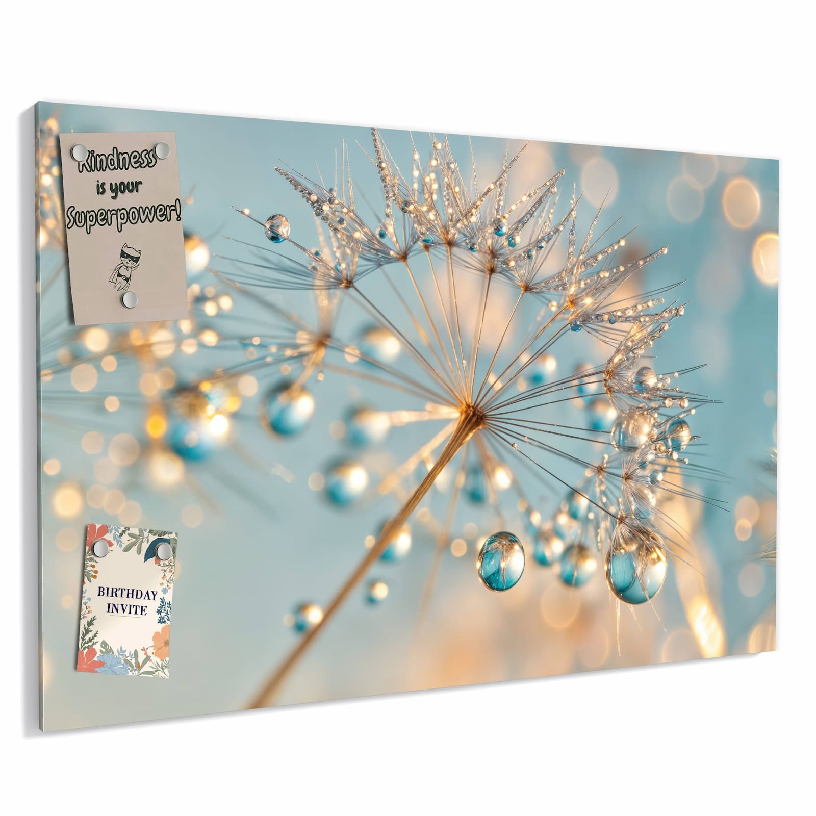 Primedeco Memoboard Metall Pusteblume Wassertropfen – beschreibbar & magnetisch, (Inklusive Stift, Magnete und Montagematerial, 1-tlg., 9 verschiedene Größen), Magnetisch und Beschreibbar