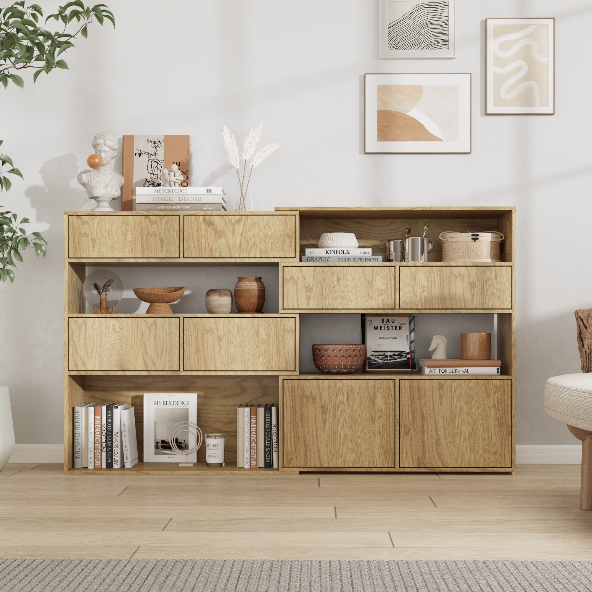 FUFU&GAGA Sideboard mit 8 Türen, Verstellbarer Schuhschrank, DIY Bücherrega günstig online kaufen