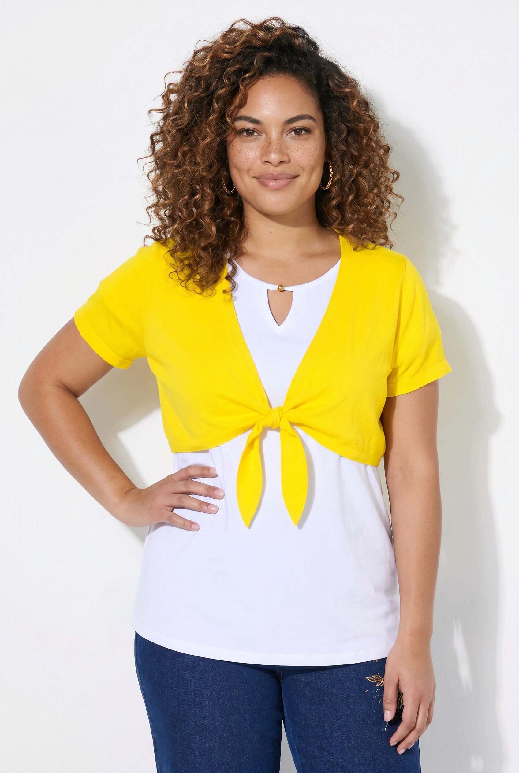 Angel of Style Longbluse Bolero Viskose-Crinkle zum Binden Halbarm