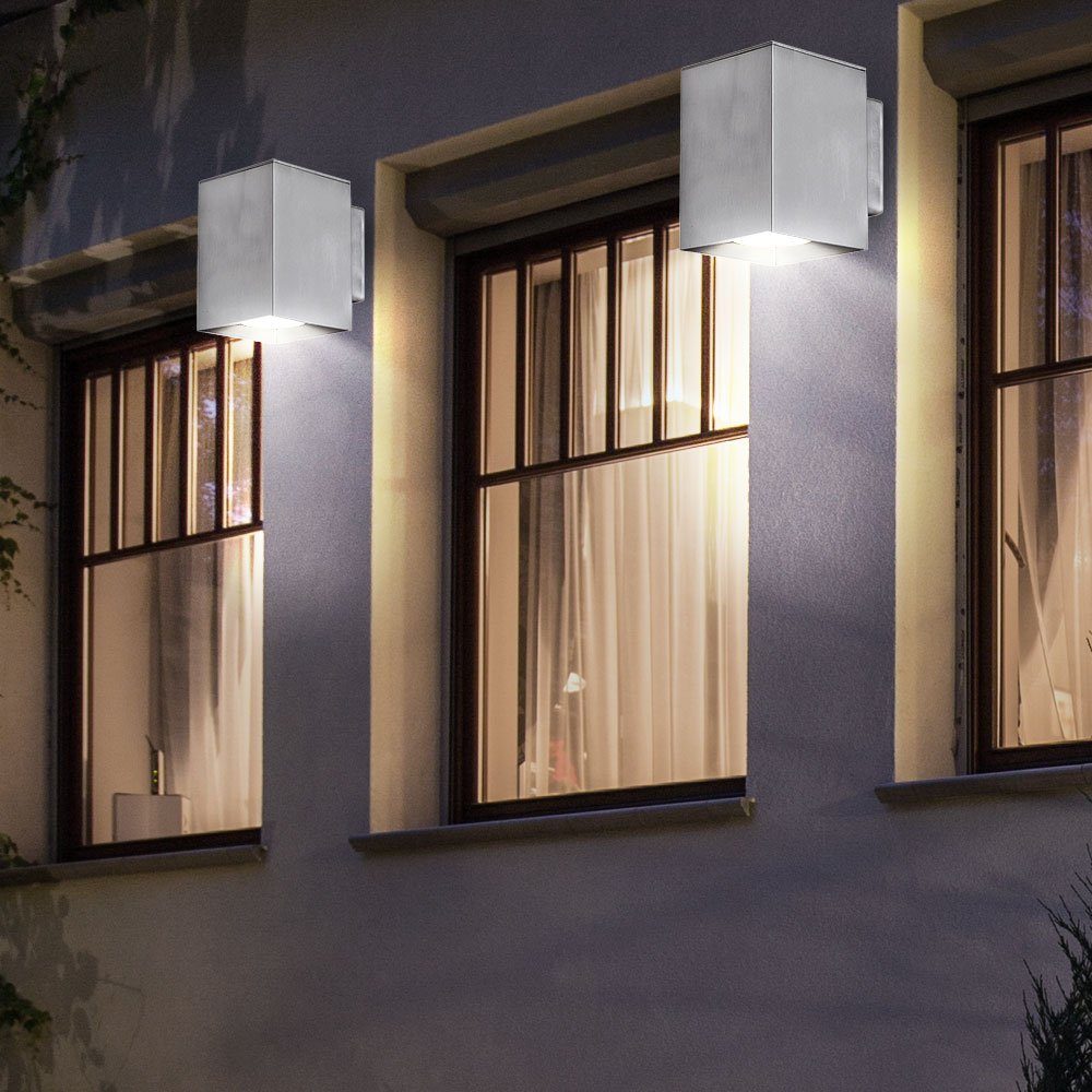 etc-shop Außen-Wandleuchte, 2er LED inklusive, Leuchten Außen Warmweiß, Alu Set Down Wand Strahler Leuchtmittel Lampen Haus Fassaden