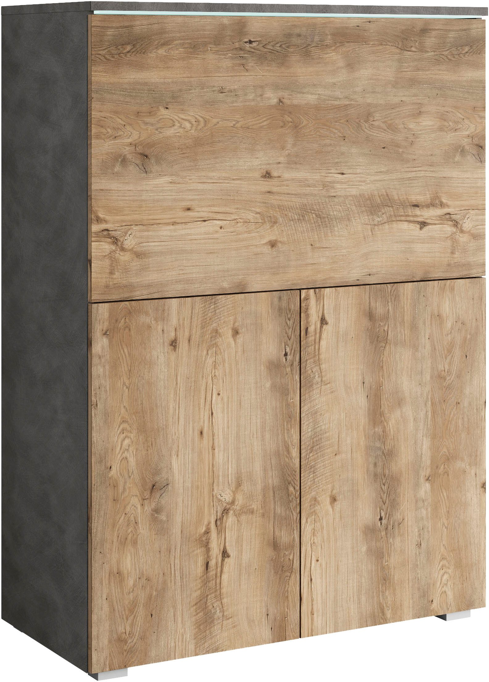 Home affaire PC-Schrank Vera, Sekretär, Home-Office-Schreibtisch mit LED-Beleuchtung (1 St), Multifunktional mit Stauraum, klappbare Tischfläche, LED, B 90 cm