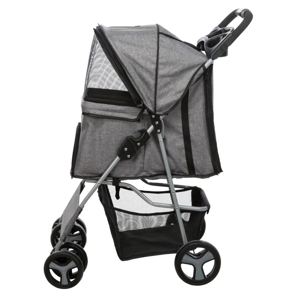TRIXIE Hundebuggy Buggy mit 4 Rädern für Hunde bis 15 kg - grau - 47 × 100 × 80 cm