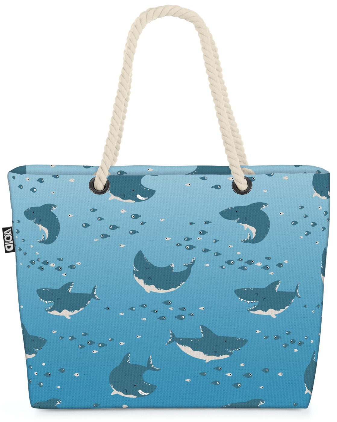 VOID Strandtasche (1-tlg), Haie und Fische Beach Bag Skandinavisch Kinderzimmer Meer Fisch-Schwarm maritim