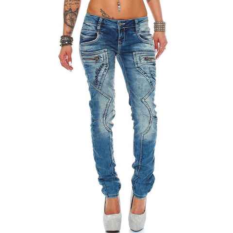 Cipo & Baxx Slim-fit-Jeans Low Waist Hose BA-WD322 im Biker Style mit Zippern und Ziernähten