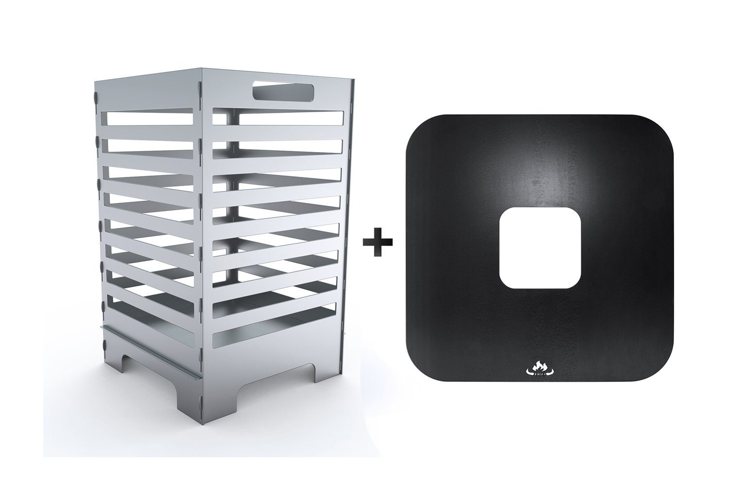 teileplus24 Feuerkorb FT11 Feuertonne + Feuerplatte Komplettset Feuerkorb + Grillplatte