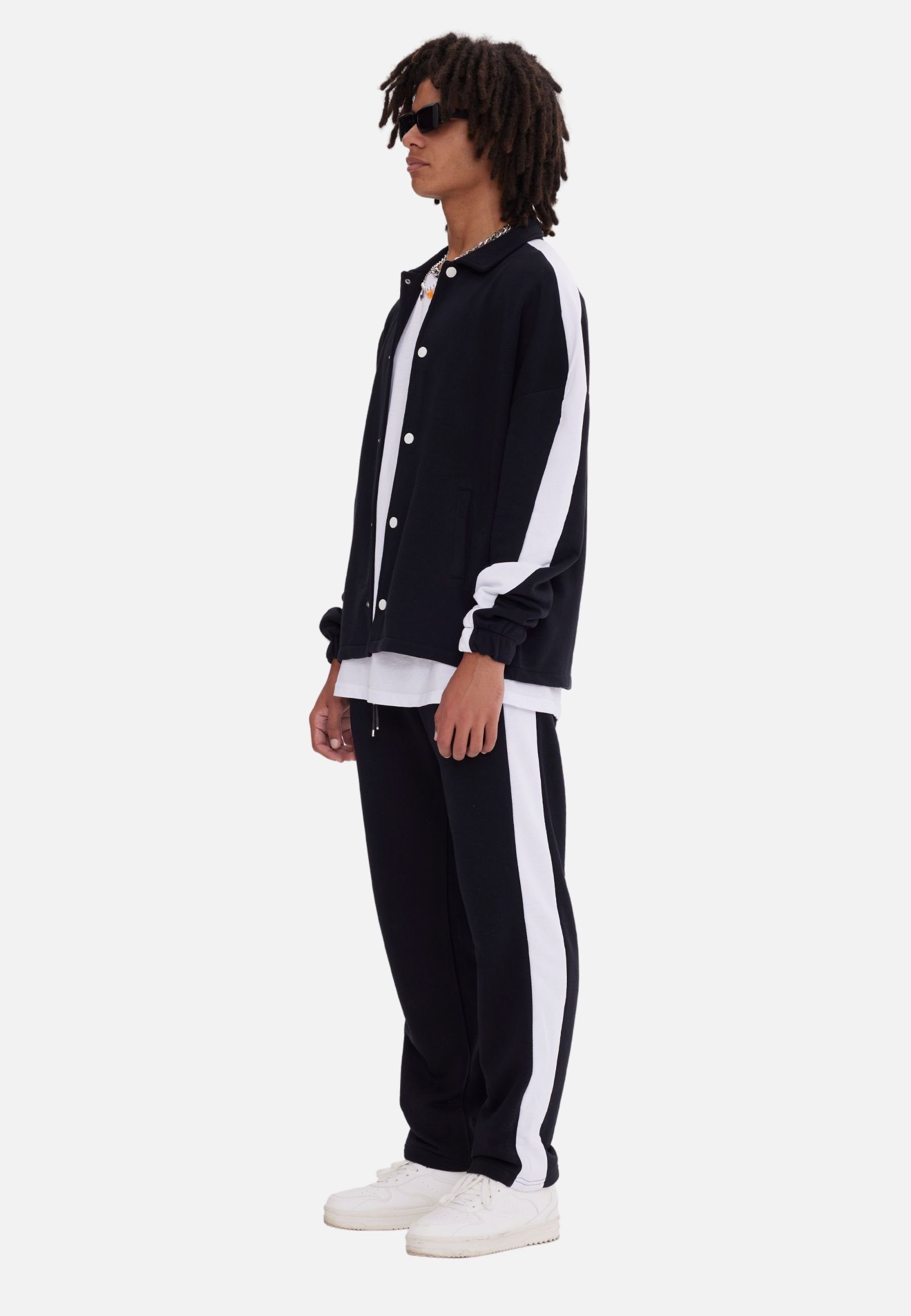 Hose Jacke Stripe Casuals COFI Set mit Jogginganzug Schwarz Streifen Jogginganzug