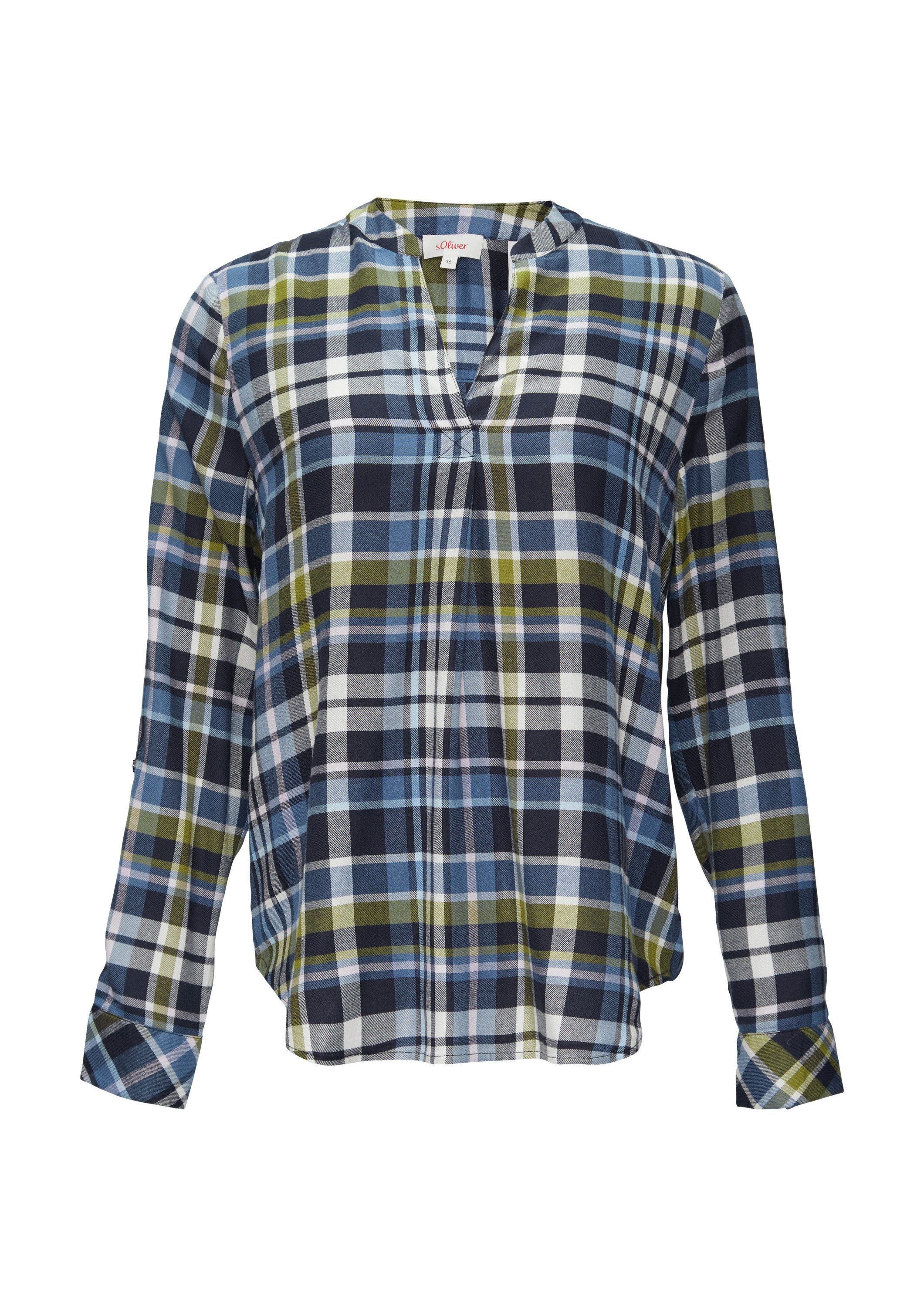 s.Oliver Langarmbluse Bluse Karierte Bluse aus Viskosemix und Krempel-Detai günstig online kaufen