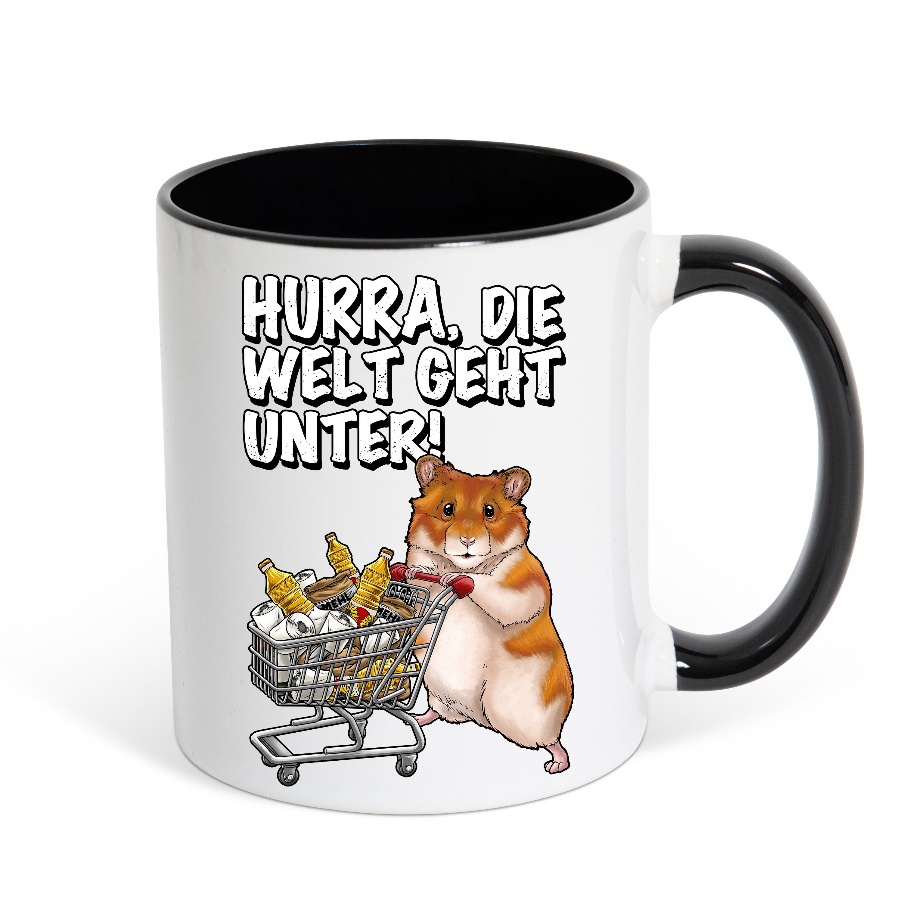 Keramik, Designz Hurra, mit Print lustigem Unter Schwarz-Weiß mit Geschenk Die Hamster Fun Tasse Spruch, Kaffeetasse Print Youth Welt süßem Geht