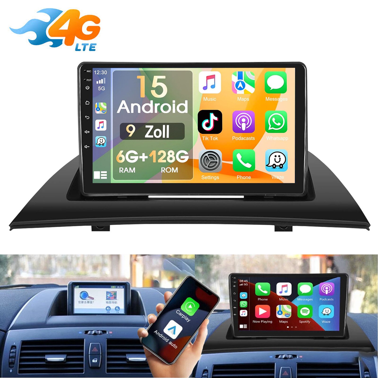 ESSGOO DAB+ Für BMW X3 E83 2004-2012 Carplay 9" Autoradio 6+128G Android 15 Autoradio (6GB+128GB, RDS, 4G LTE, Digitalradio (DAB), FM, SWC, Carplay Android Auto Bluetooth EQ USB GPS Navi WIFI Touchscreen)