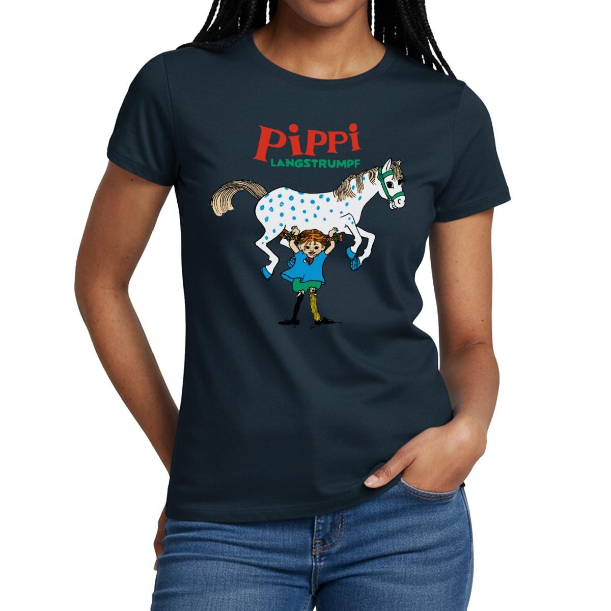 Spreadshirt T-Shirt Pippi Langstrumpf Pippi Hebt Kleiner Onkel Frauen T-Shirt (1-tlg) Slim Fit, fällt klein aus