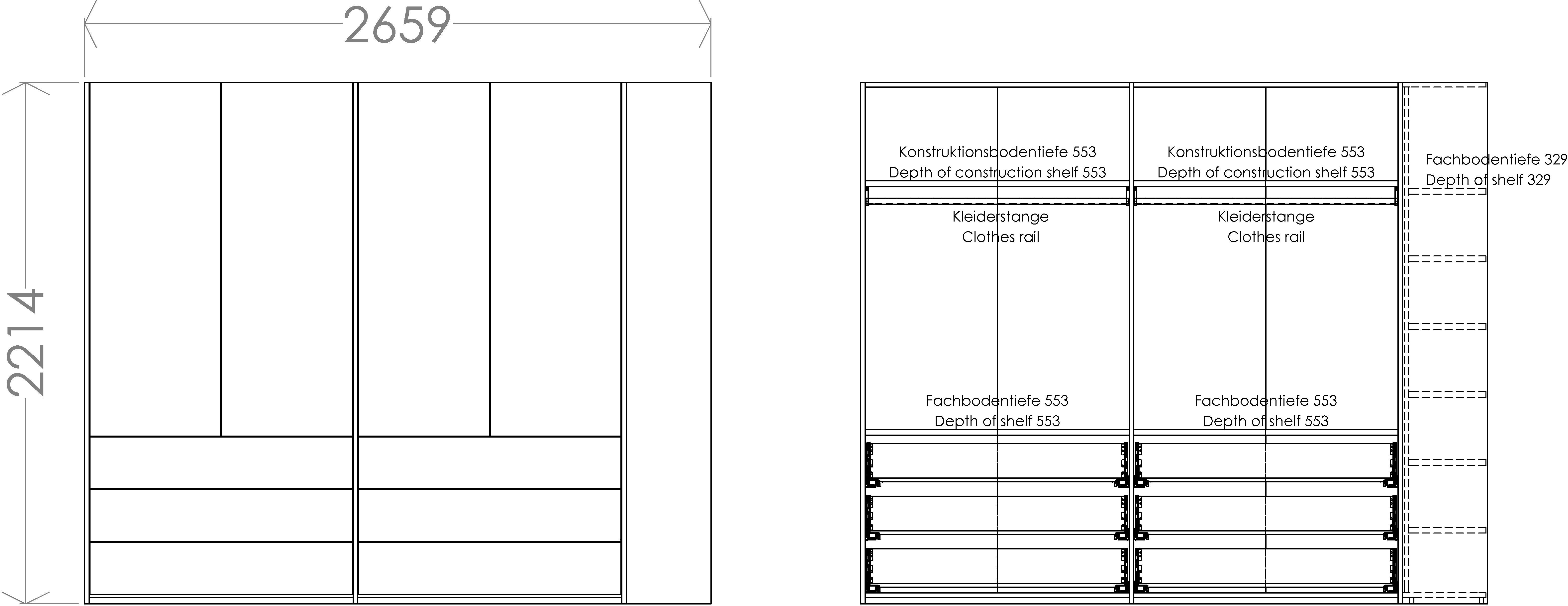 montierbar SMALL Schubladen, LIVING wahlweise Müller Kleiderschrank links weiß 4 Plus rechts | Modular weiß Variante 6 oder Anbauregal