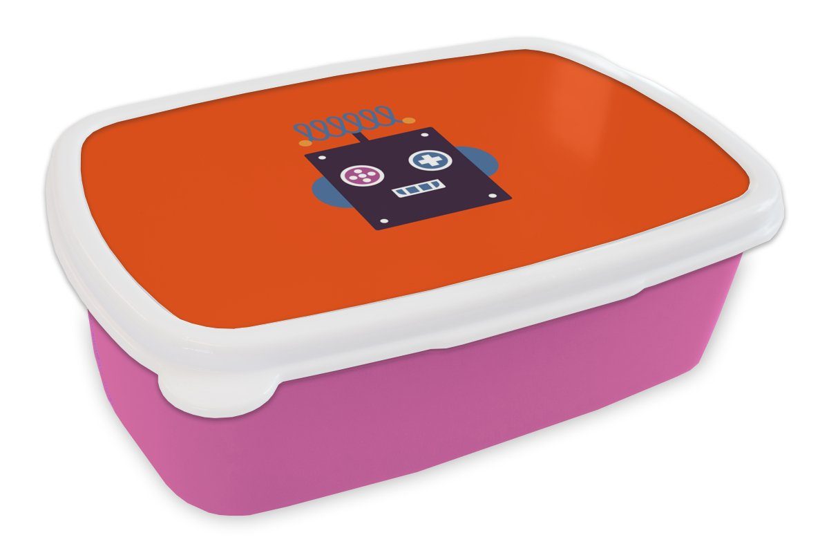 Snackbox, Lunchbox Rot Kunststoff Brotbox Mädchen, Kinder, - Jungen - Gesicht (2-tlg), - rosa Roboter MuchoWow Brotdose Erwachsene, Kinder, Kunststoff, - - für Formen