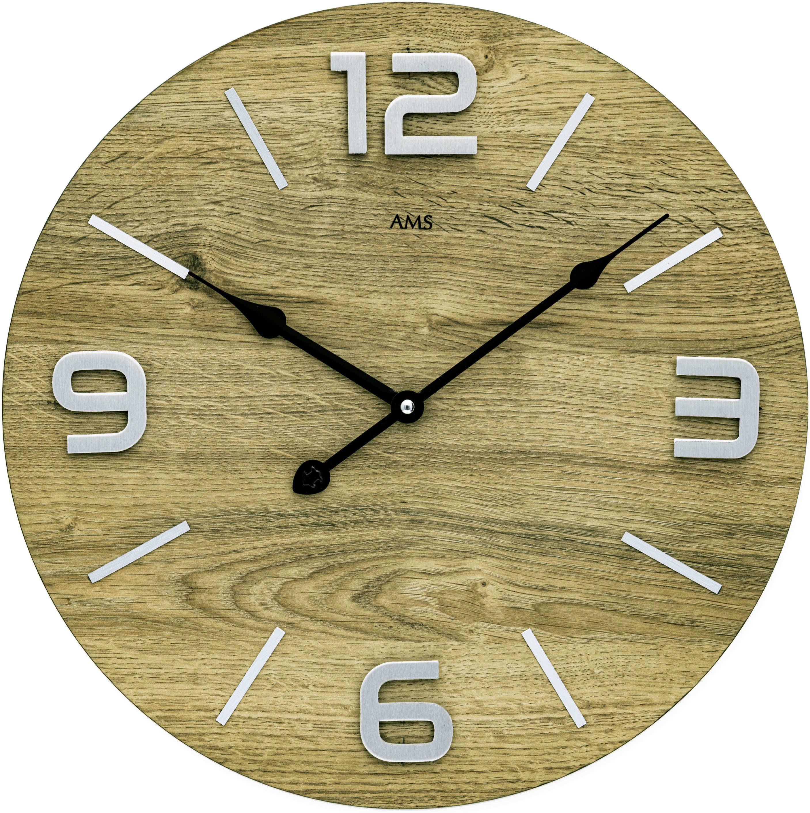 AMS Wanduhr (Quarzuhr, Holz, Wohnzimmer, Esszimmer, Küche, Arbeitszimmer, Büro)