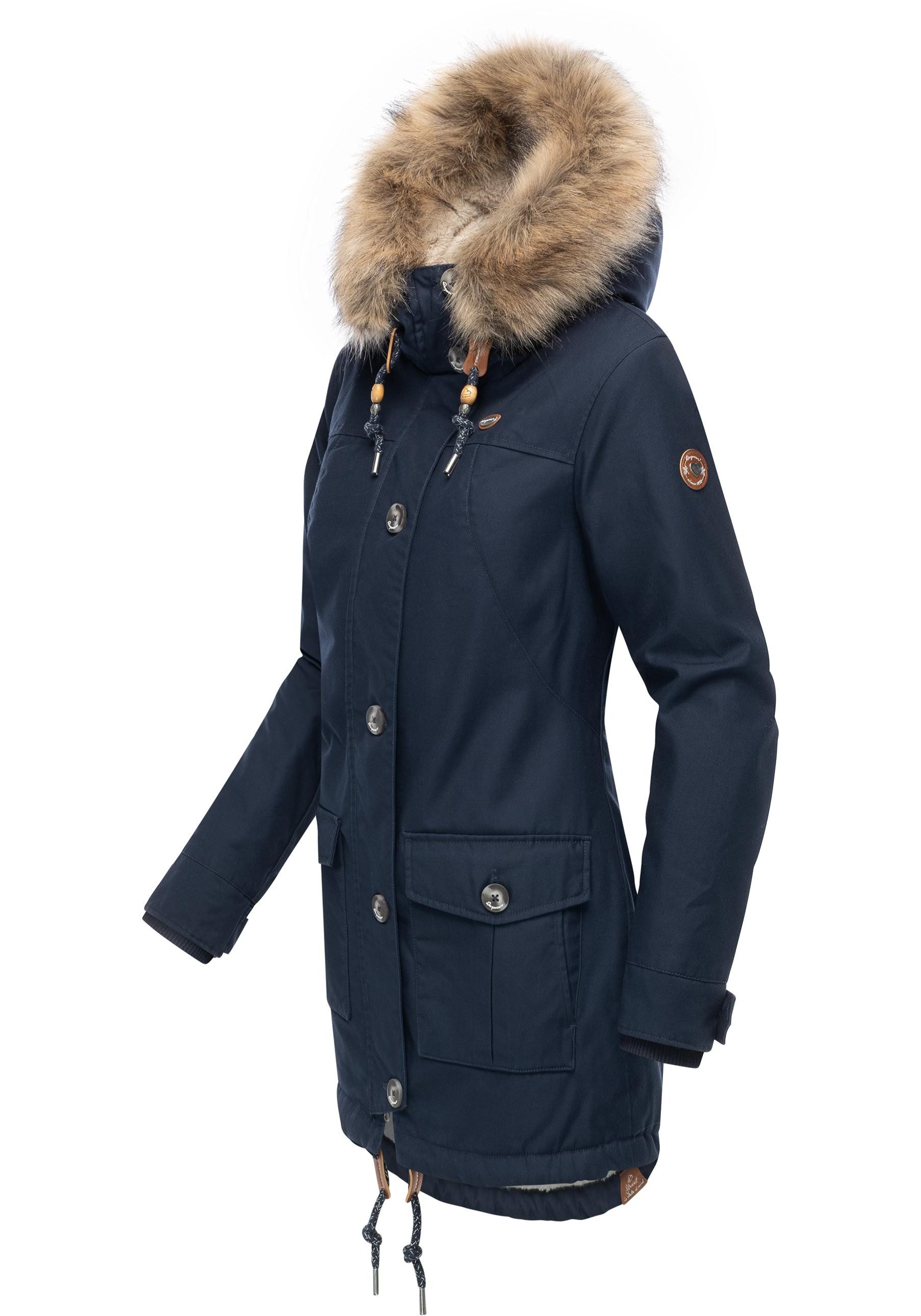 Ragwear Wintermantel Jane YOUMODO Winter Kurzmantel mit Kapuze und Kunstfel günstig online kaufen