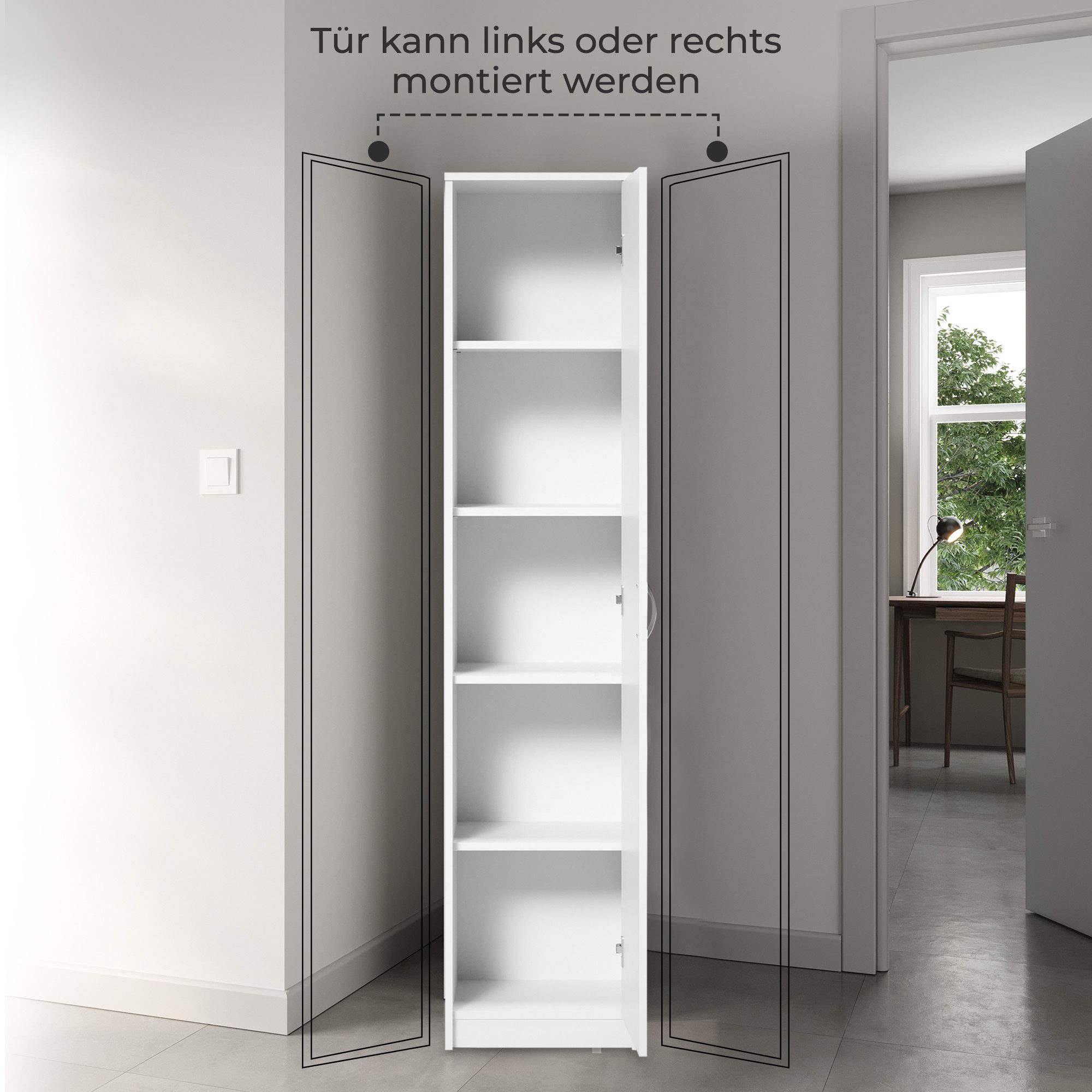 Home Collective Aktenschrank Bücherregal Kleiderschrank Regal 40cm breit 180cm hoch Schrank (Regal Wand schmal Holz für Schlafzimmer Flur Keller Büro) Mehrzweckschrank mit 4 verstellbaren Einlegeböden Aktenschrank weiß