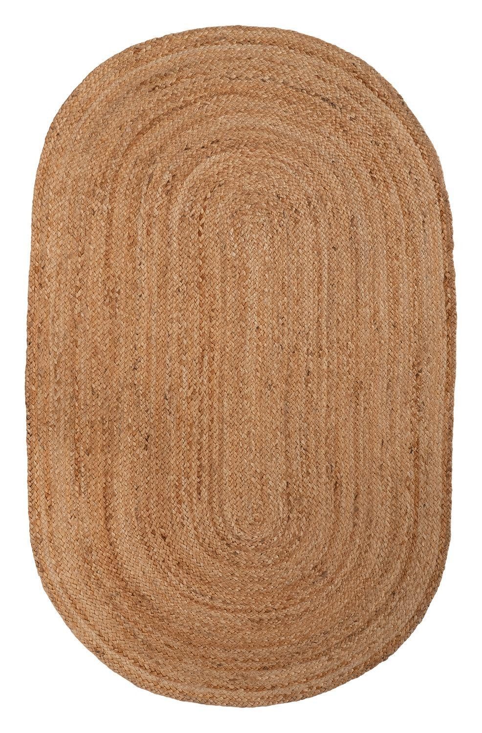 Home4You Teppich Handwebteppich, 160 x 230 cm, Braun, Jute, oval, handgewebt