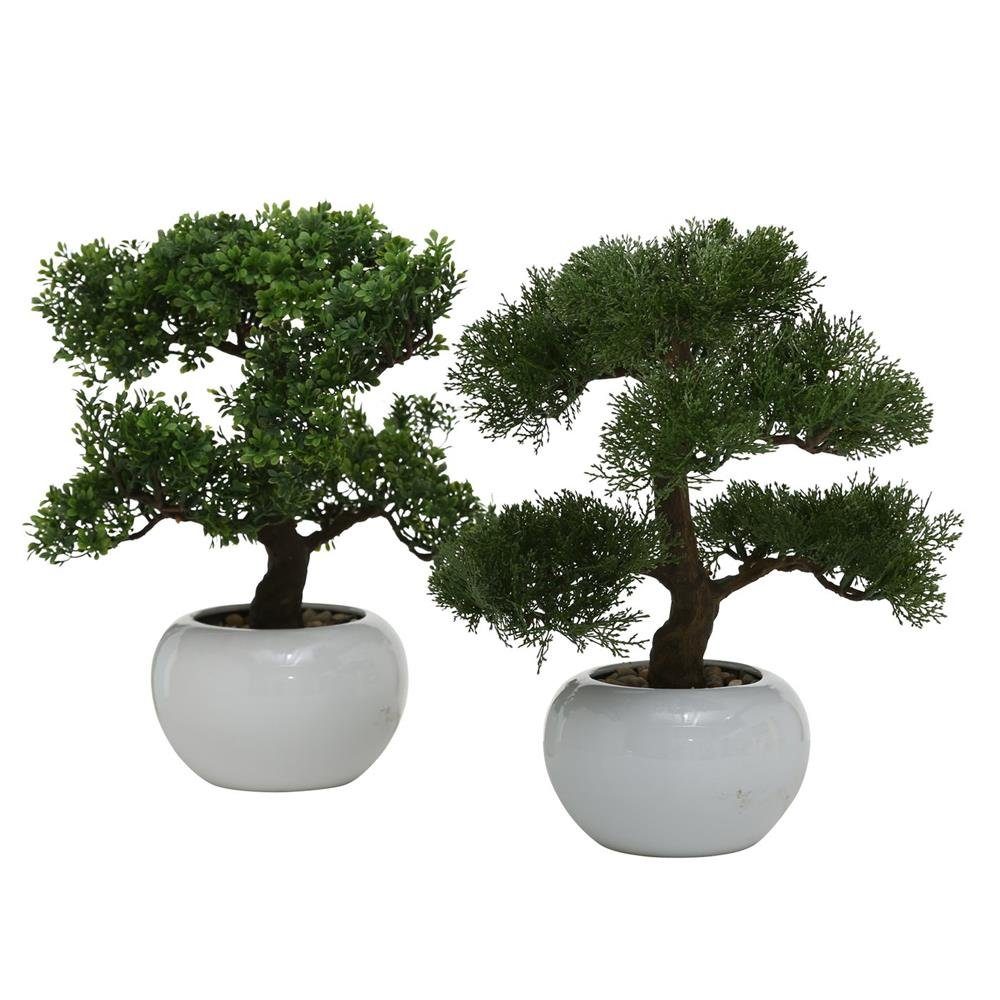 Kunstbonsai, BOLTZE, aus Kunststoff, Weiß / Grün, 1 Stück zufällige Auswahl