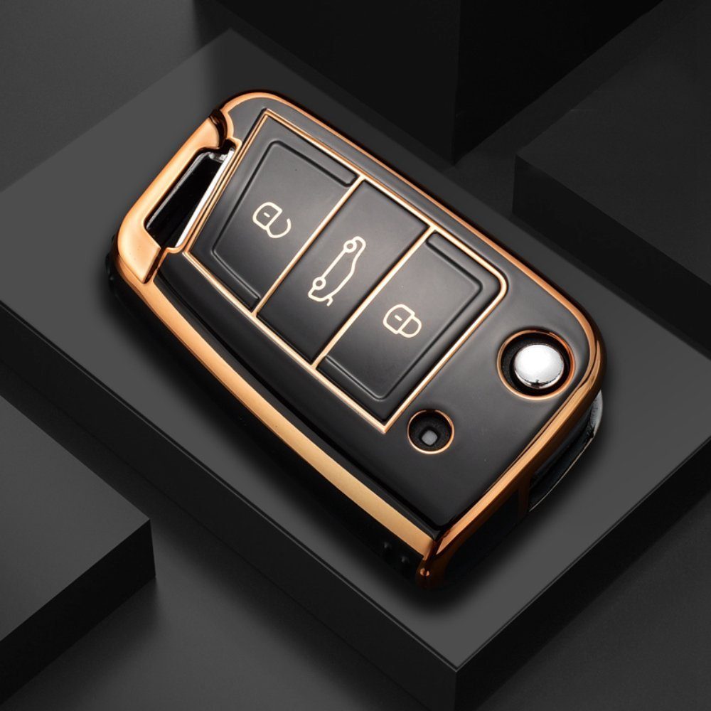 Schlüsselbox für Autoschlüssel Schlüsseltasche Schwarz/Gold Hülle VW Schlüsselhülle VW Cover Keyscover