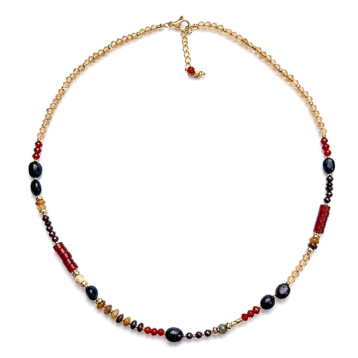 Impala Perlenkette Amita Edelstein Kette mit Granat Karneol Achat Jaspis, Kette mit Edelsteinen