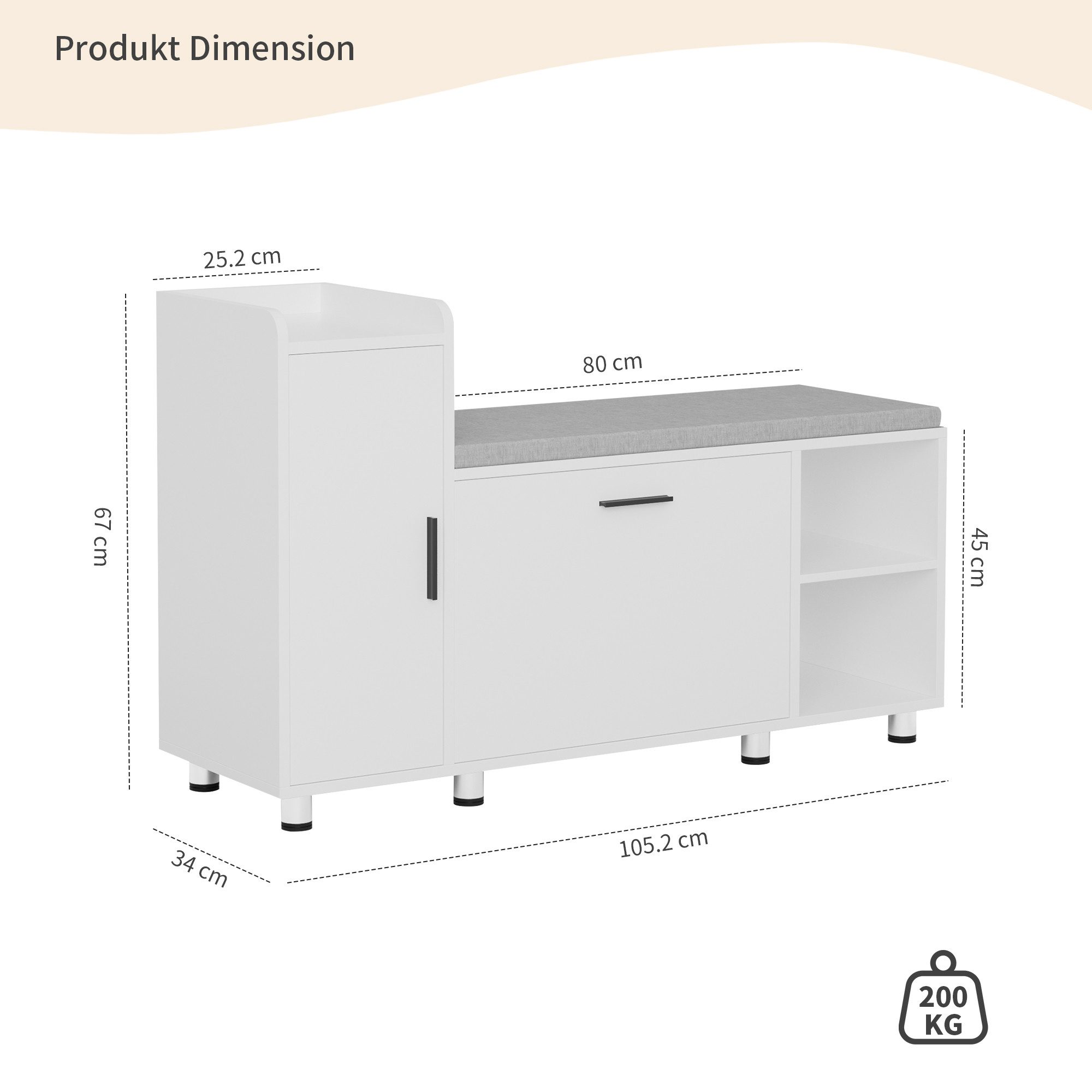 FiveWillowise Schuhschrank mit Sitzfläche & Stauraum, 105×34×67 cm, 3 Klapp günstig online kaufen