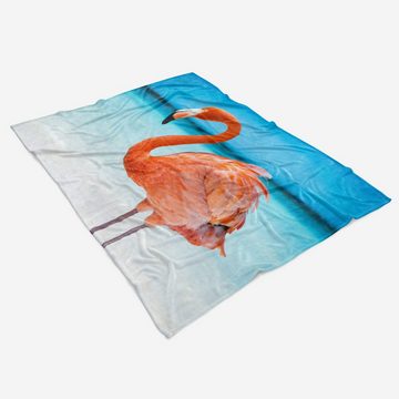 Sinus Art Handtücher Handtuch Strandhandtuch Saunatuch Kuscheldecke mit Tiermotiv Flamingo Meer Sonn, Baumwolle-Polyester-Mix (1-St), Handtuch