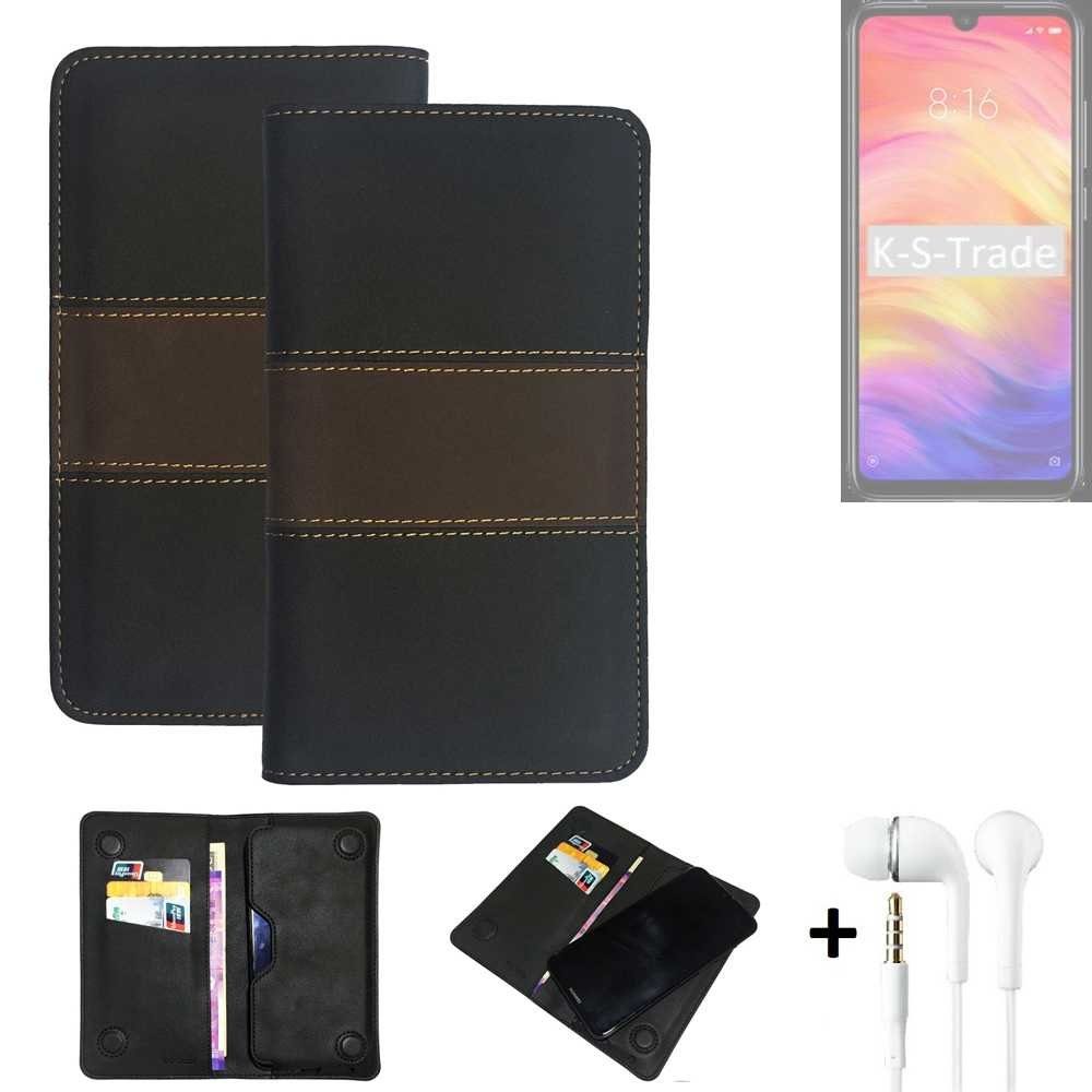 K-S-Trade Handyhülle für Xiaomi Redmi Note 7 Global, Handyhülle + Kopfhörer Schutzhülle Walletcase Bookstyle Tasche