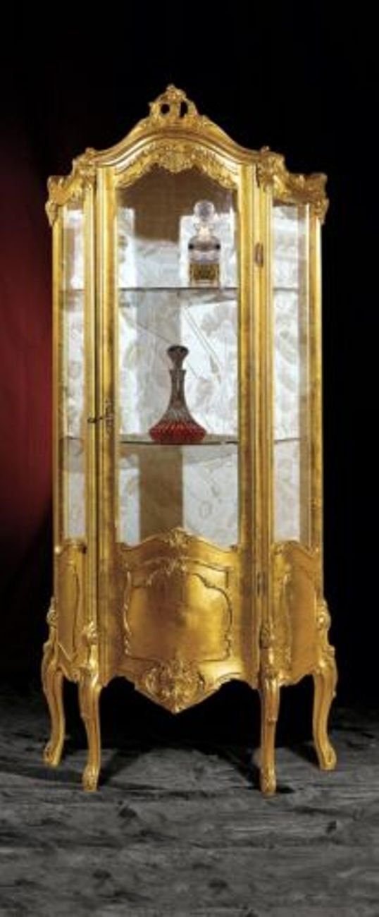 Europe Glasvitrine JVmoebel Glas Schränke in Vitrinen Luxus Made Schrank Möbel Vitrine Goldene Holz (Vitrine)