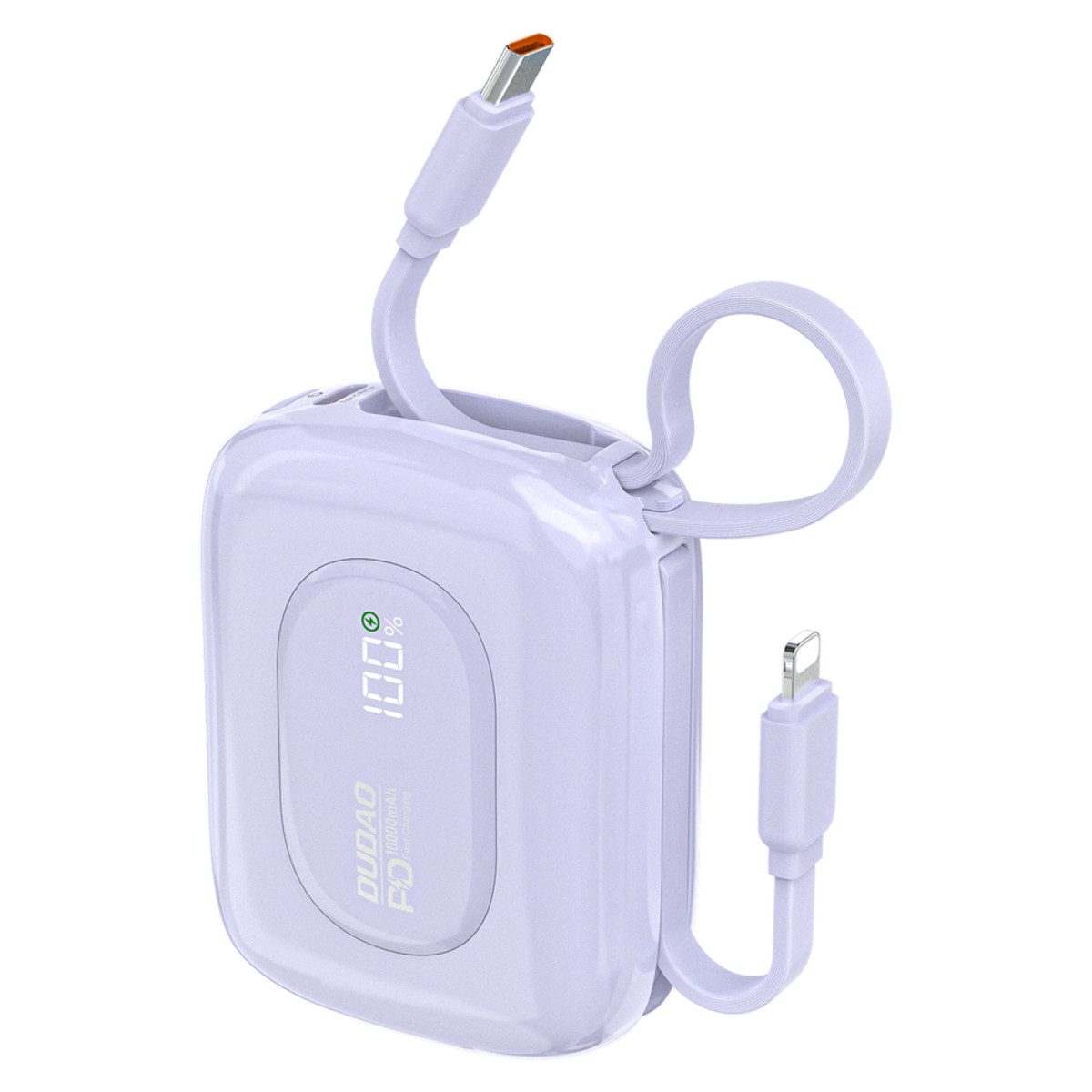 Dudao K32 Powerbank 10000 mAh, Powerbank mit zwei integrierten Ladekabeln und 22,5W Schnellladen