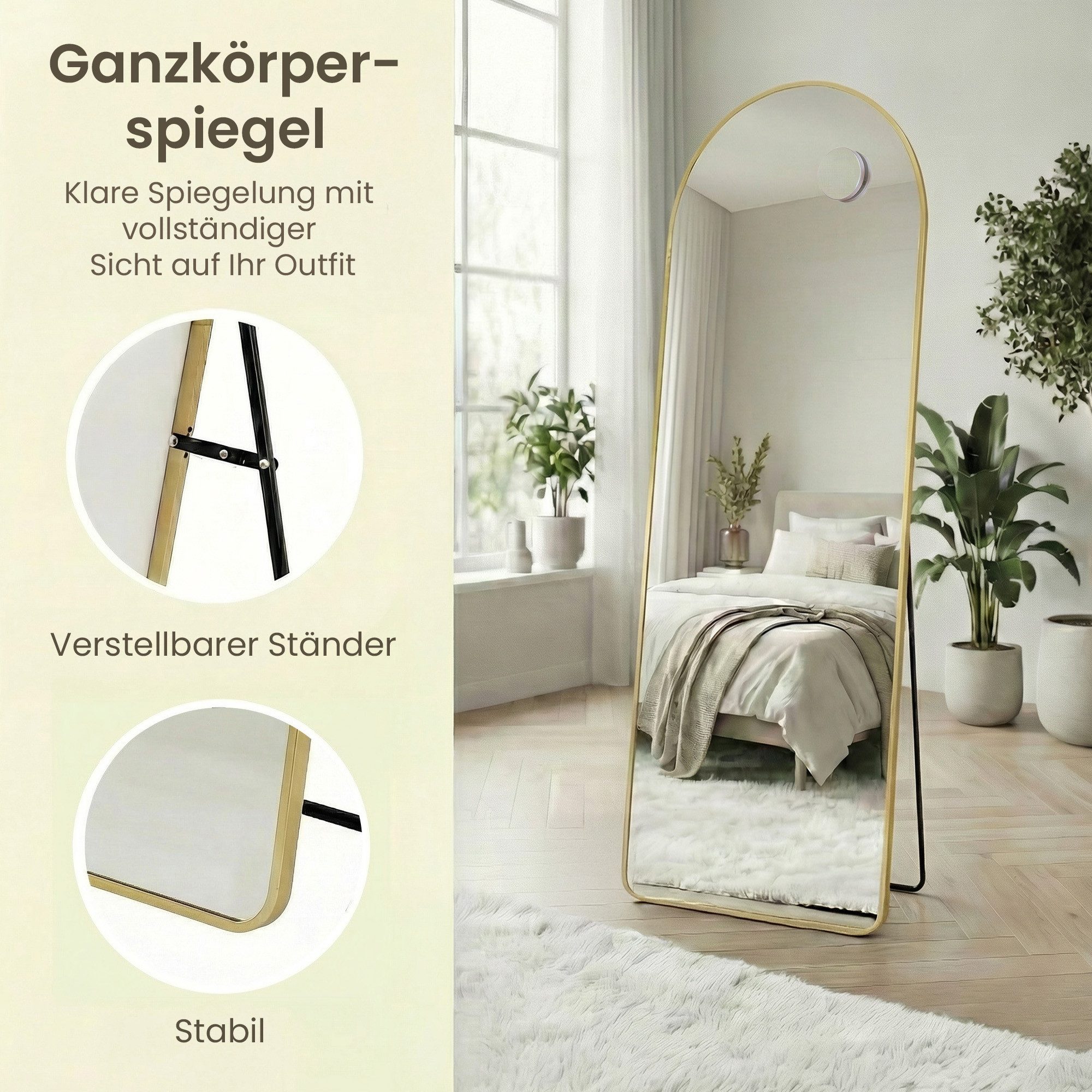 SONGMICS Standspiegel Standspiegel Ganzkörperspiegel mit abnehmbarer Magnetlupe, Wandspiegel, Standspiegel, stehend oder wandmontiert, 160 x 50/150 x 40 cm