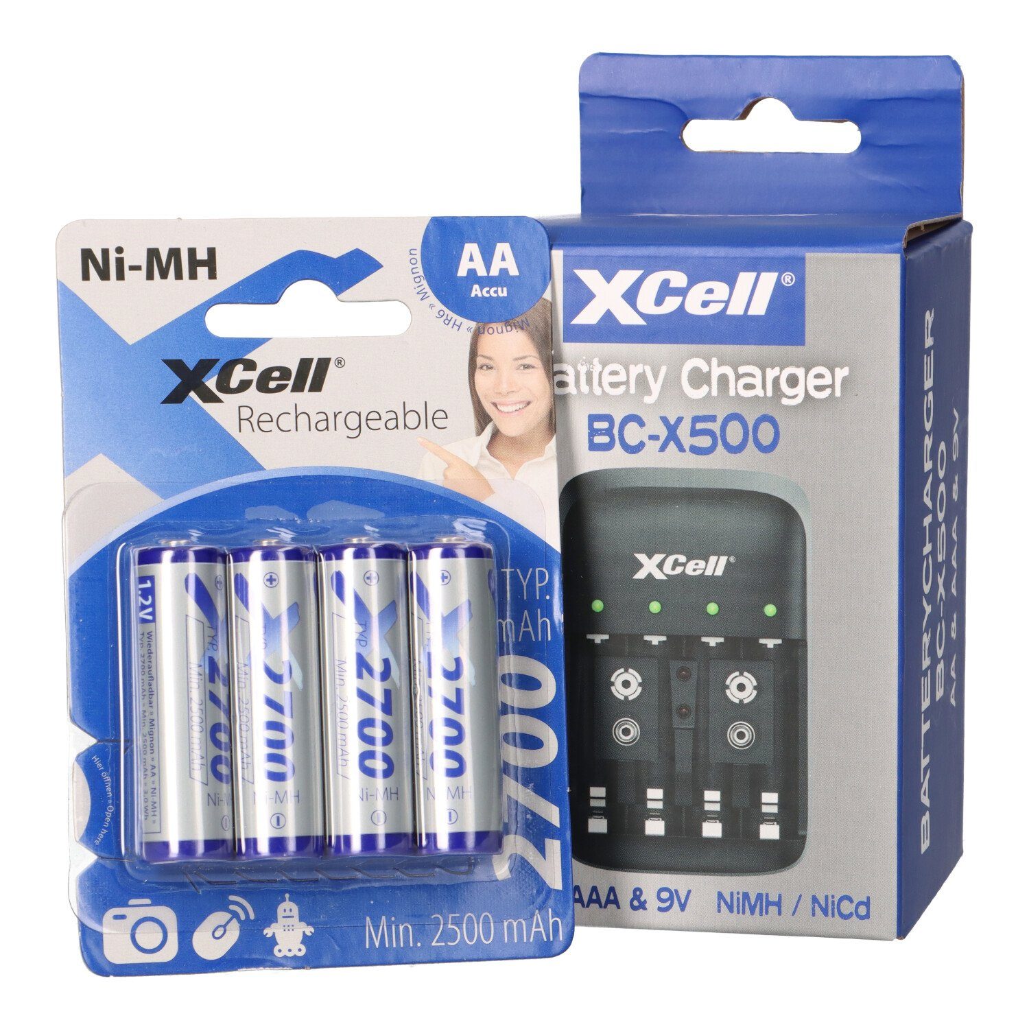 XCell 2700mAh AA Rechargeable 4x BC-X500 XCell + 1,2V Ladegerät Akku
