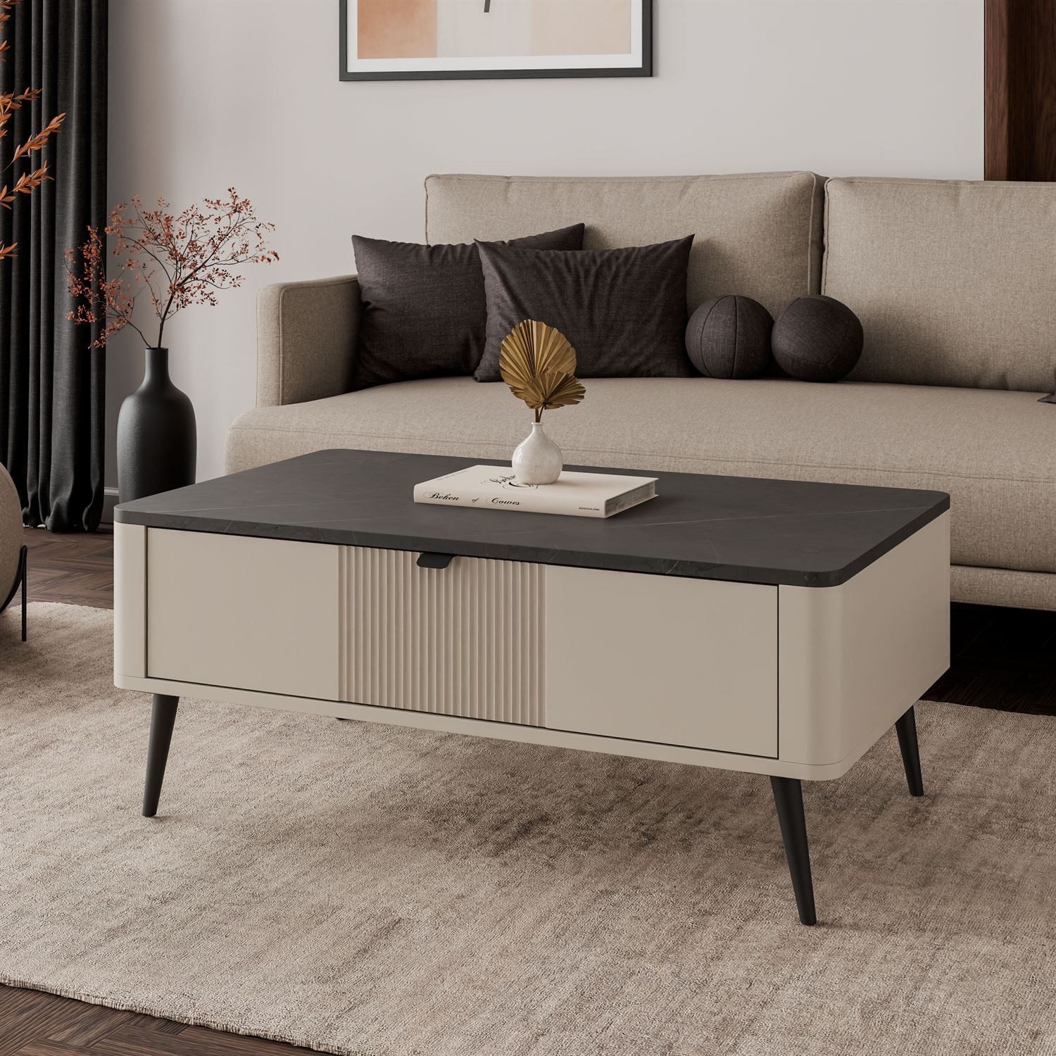 Lookway Couchtisch AUTUMN mit verschließbarem Fach unter der Tischplatte, 100x42x60 cm – Bild 2 von 5